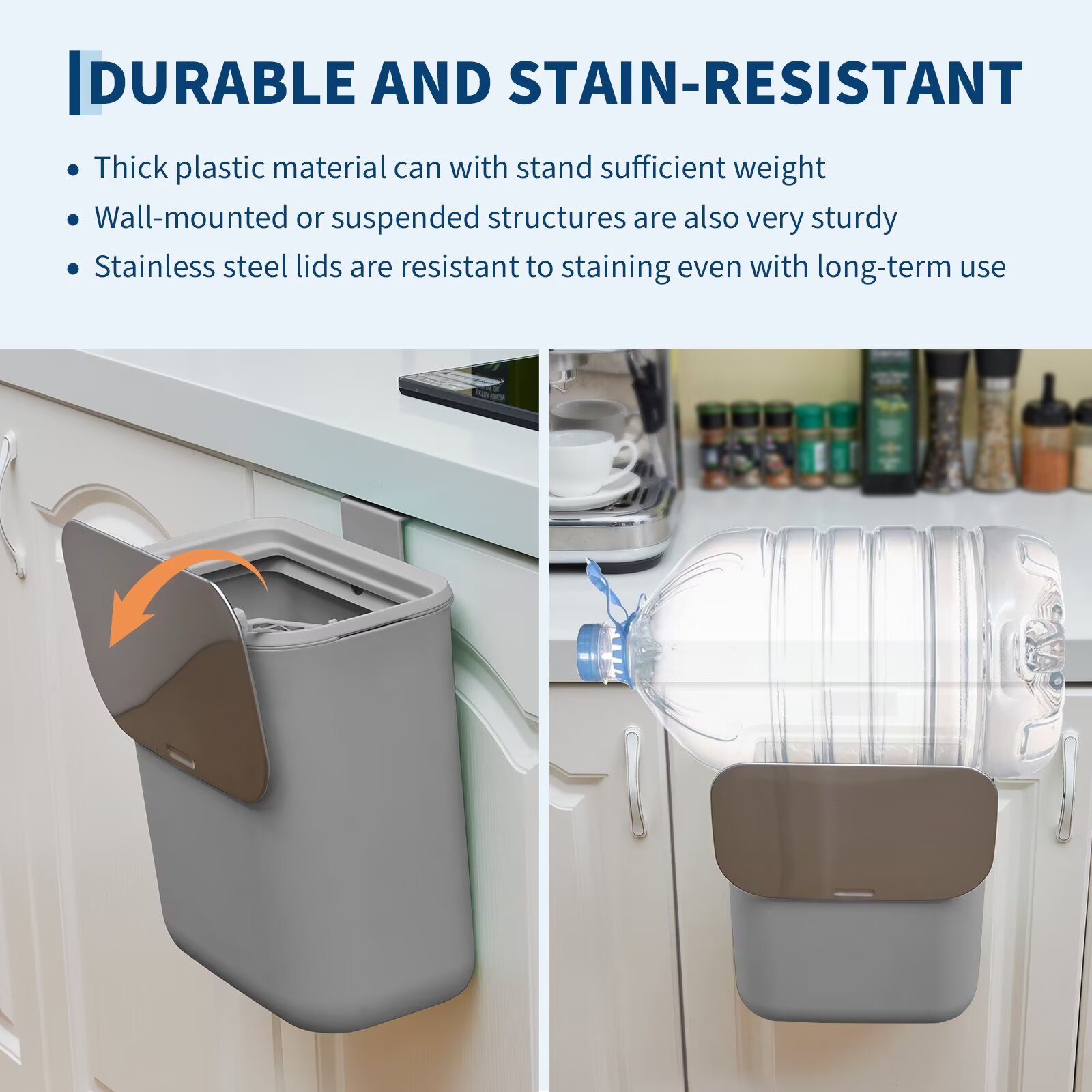 Garvee 2.4 Gallon Kitchen Hanging Small Trash Can with Stainless Steel ...