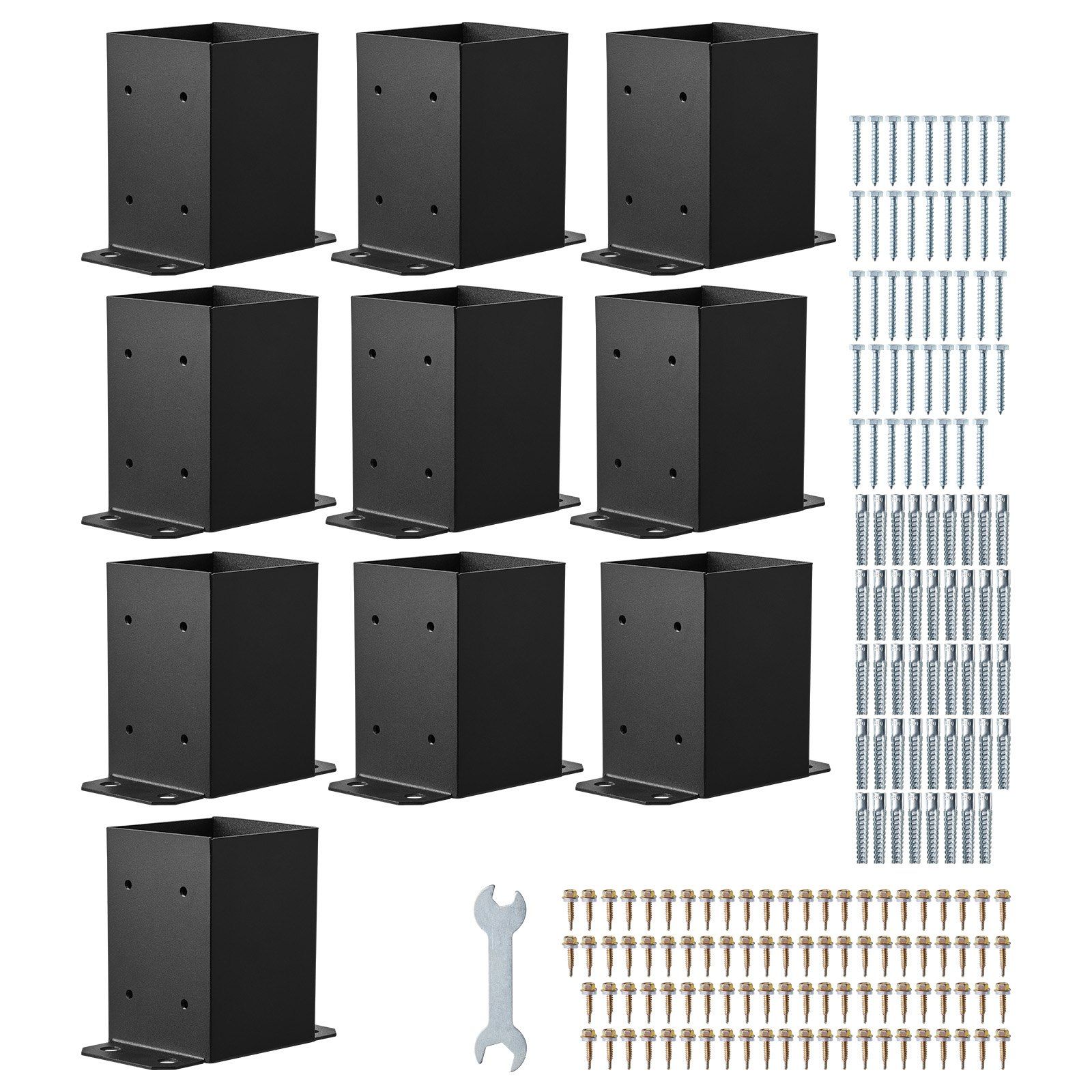 Slickblue Black Carbon Steel Powder-Coated Post Anchor Base (2/10-Pack) with Hardware for Wood and Concrete Floors