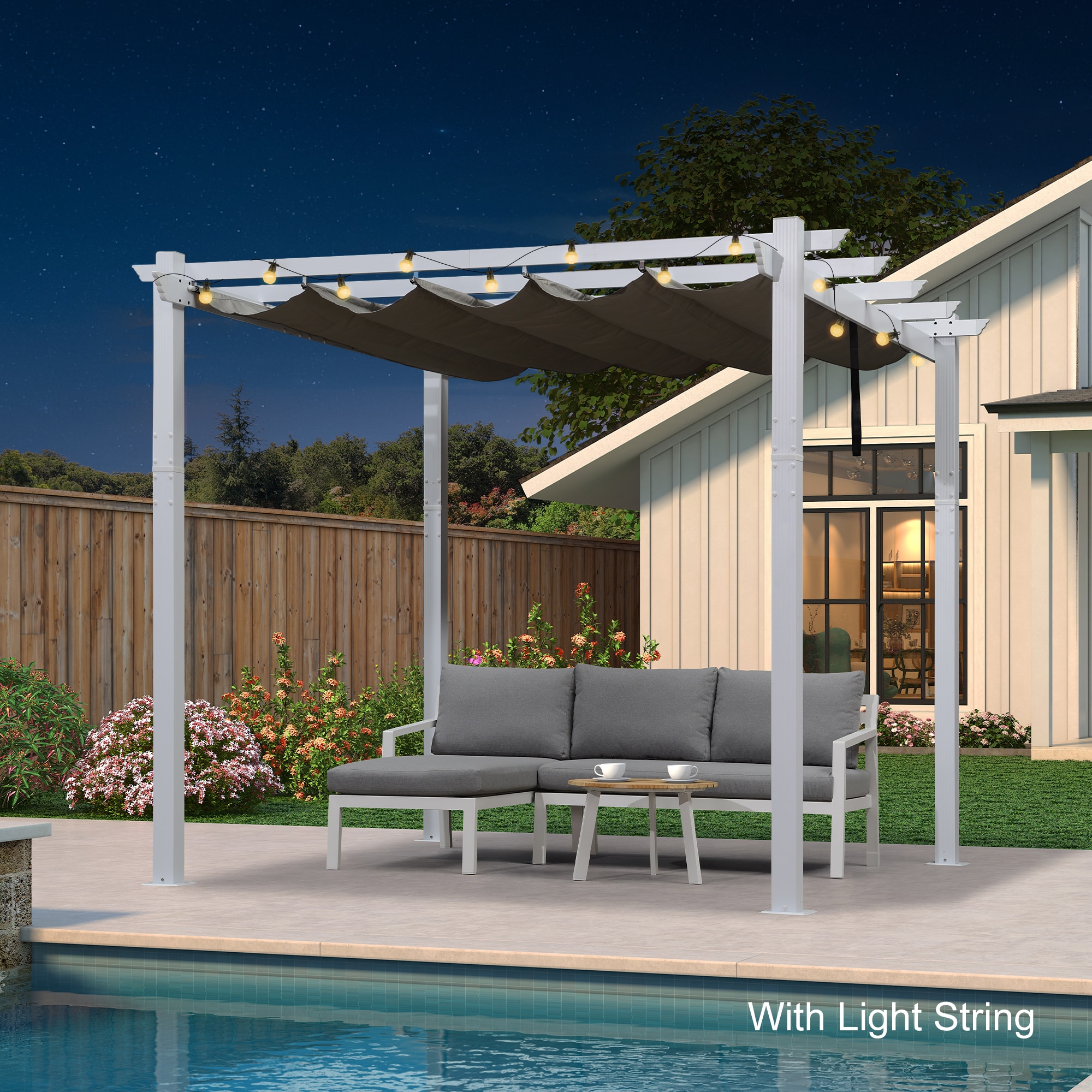 PURPLE LEAF LSDT02-PG1010-GY 10-ft W x 10-ft L x 8-ft H Gray Metal Freestanding Pergola with Canopy