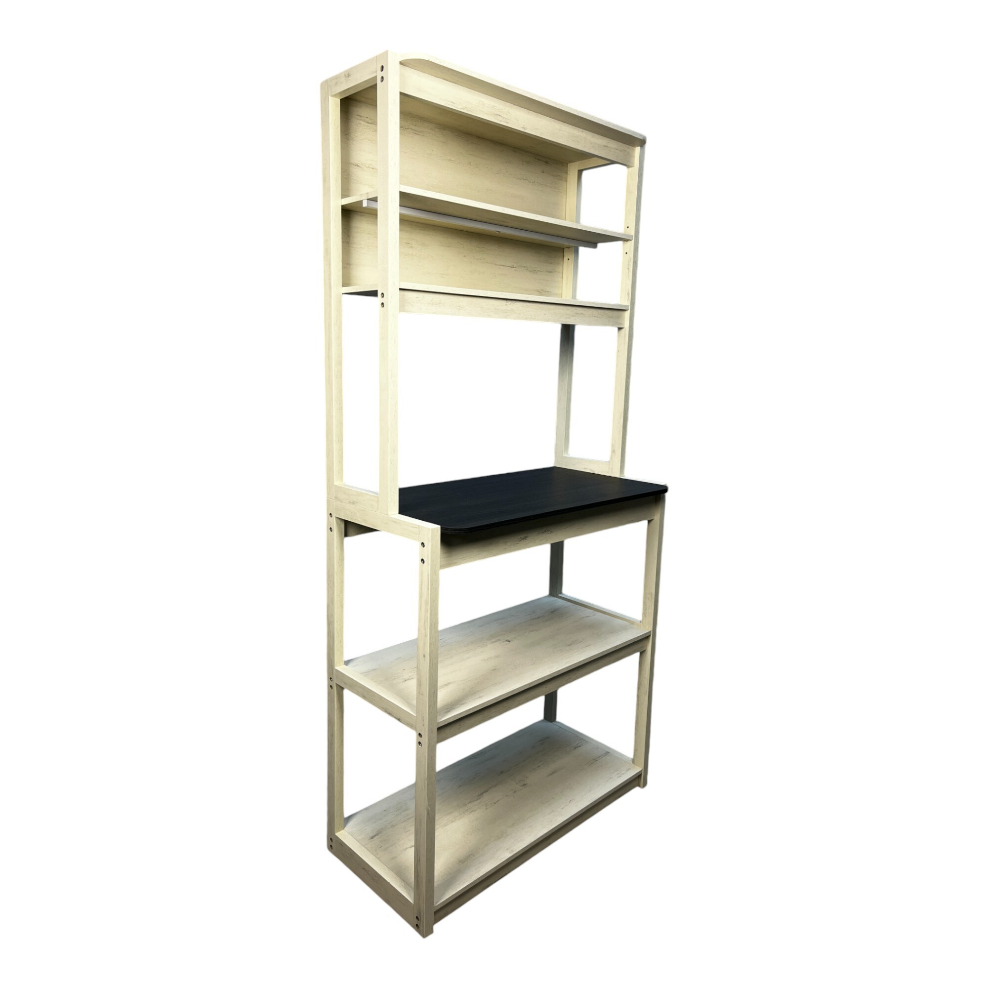 Roomfitters  315 Inch Kitchen Bakers Rack 5Tier Utility Storage Shelves and Microwave Stand Coffee Bar White+Black