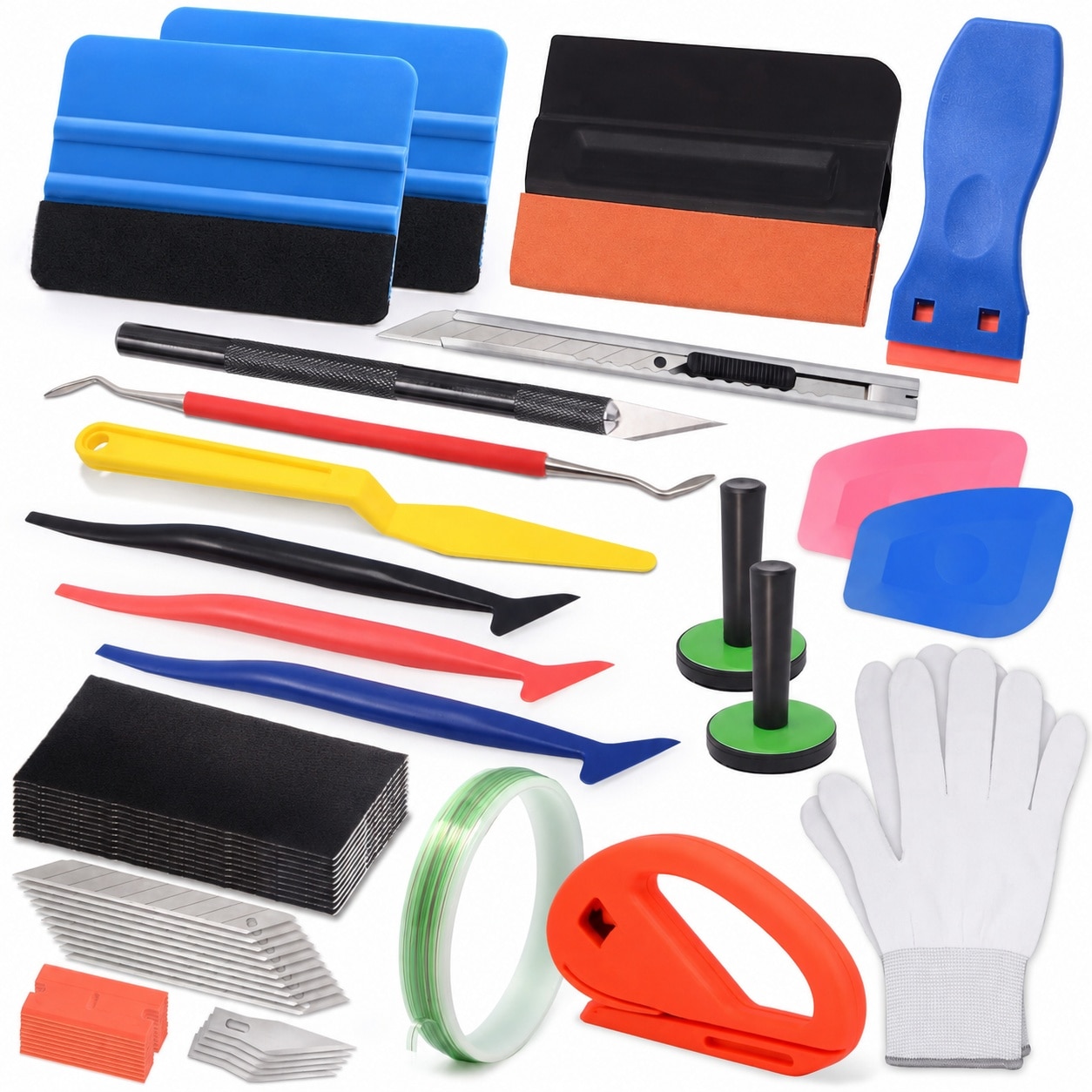 Lukvuzo  Window Tint Vinyl Wrap Application Kit with Knife Tape Felt Squeegee Micro Squeegee Magnets Gloves Safety Cutter Utility Knife Plastic