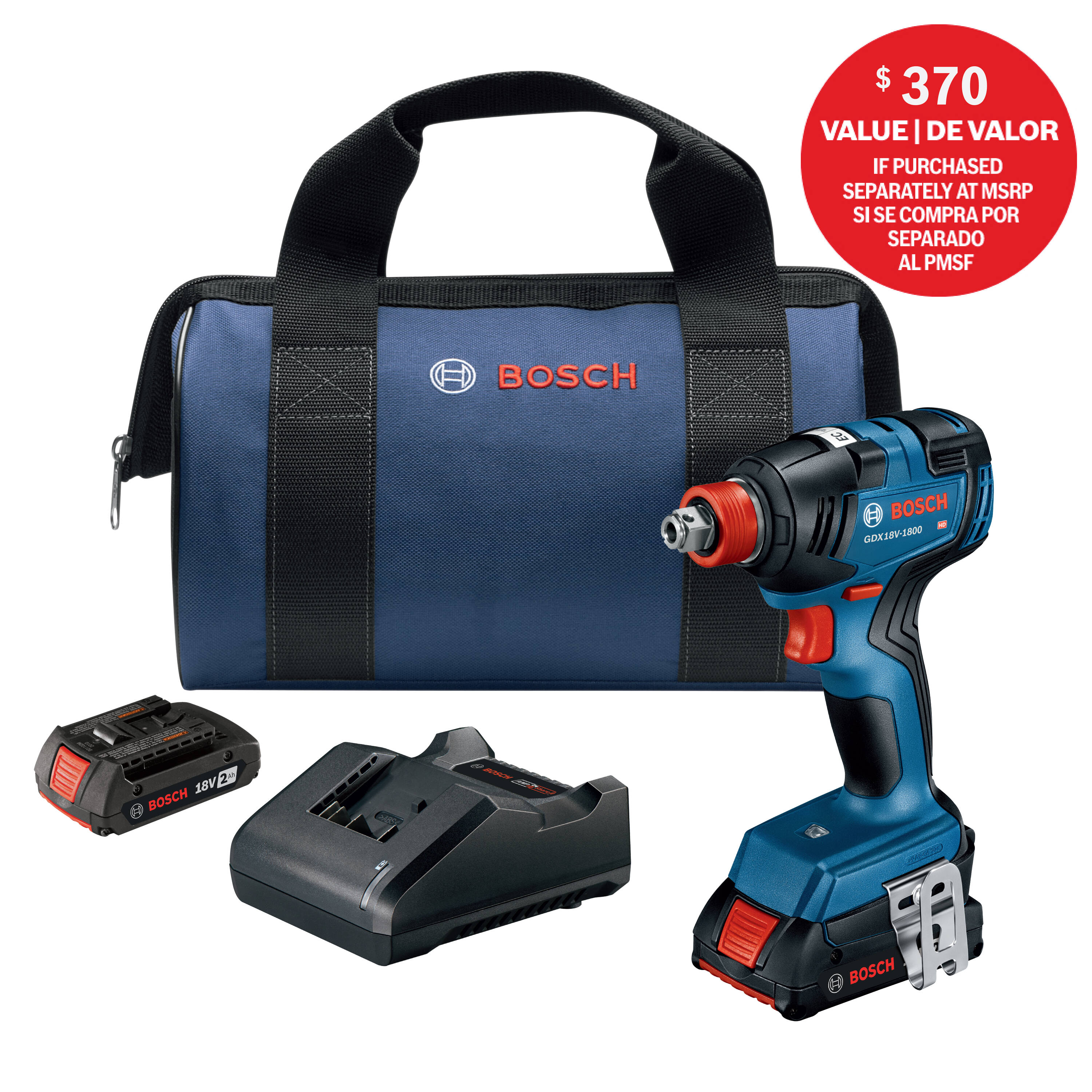 Bosch GDX18V-1800B12 Two-In-One 18-volt 1/4-in 1/2-in Brushless Cordless Impact Driver (Battery Included and Charger Included and Soft Bag included)