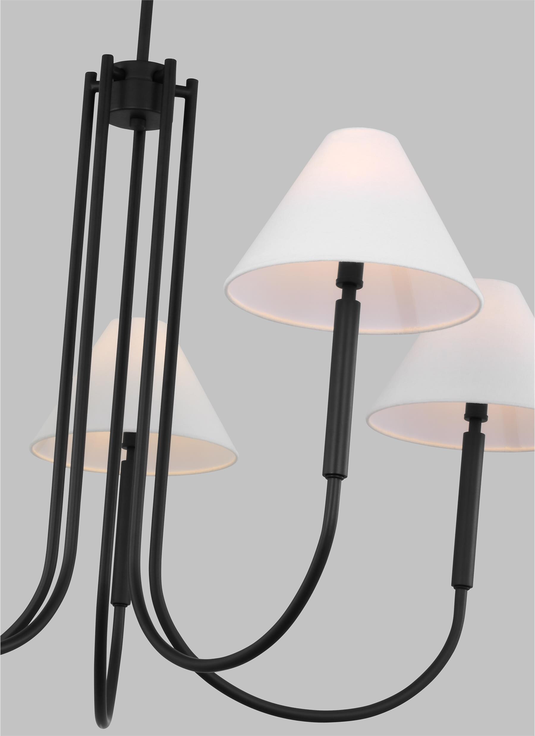 Midnight Black 6-Light Chandelier with White Linen Shades
