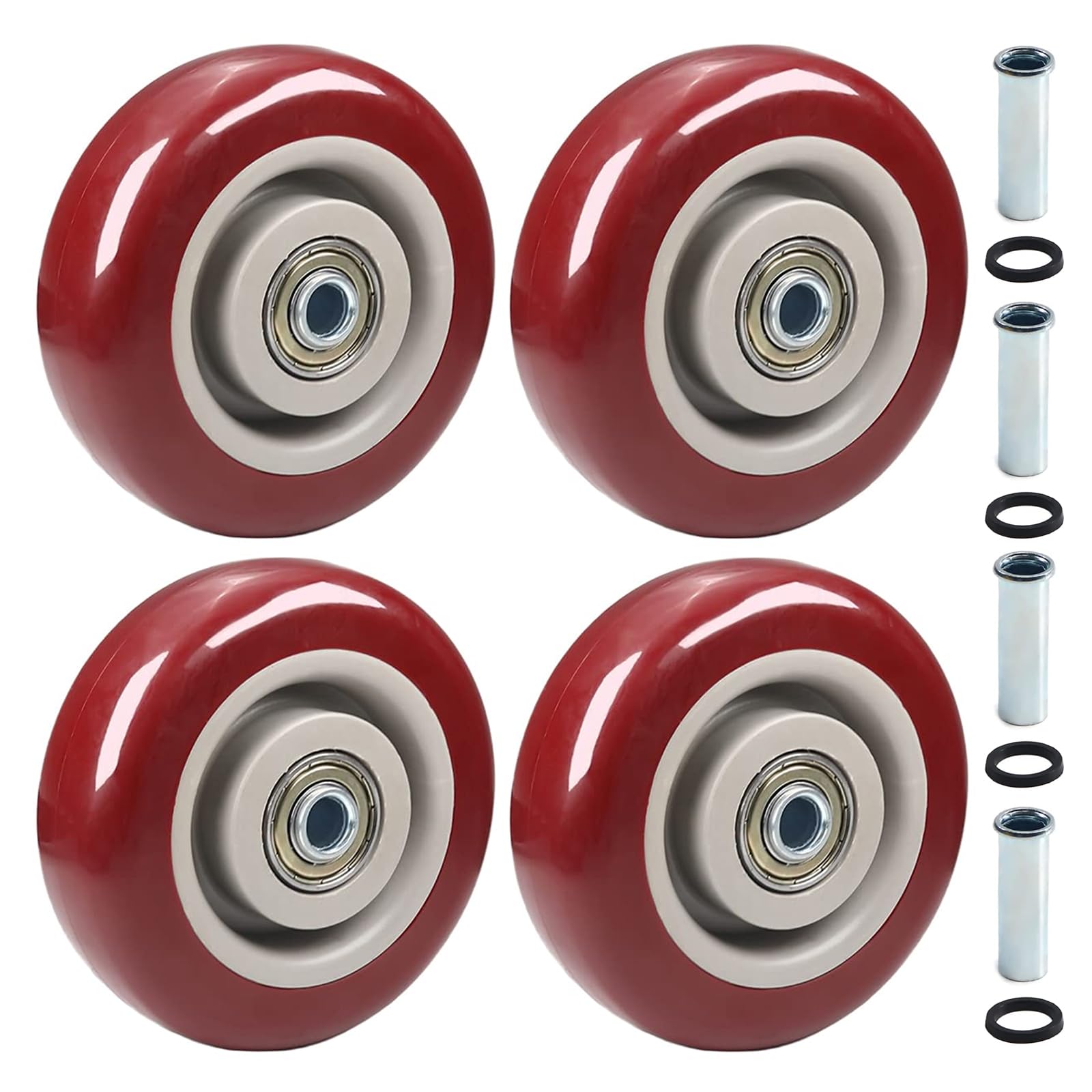 DYRCJ  4 Pack 4 Inch PU Replacement Wheels for Carts Workbenches and Platform Trucks with 3/8 Inch Axle Fitment durable home and garden