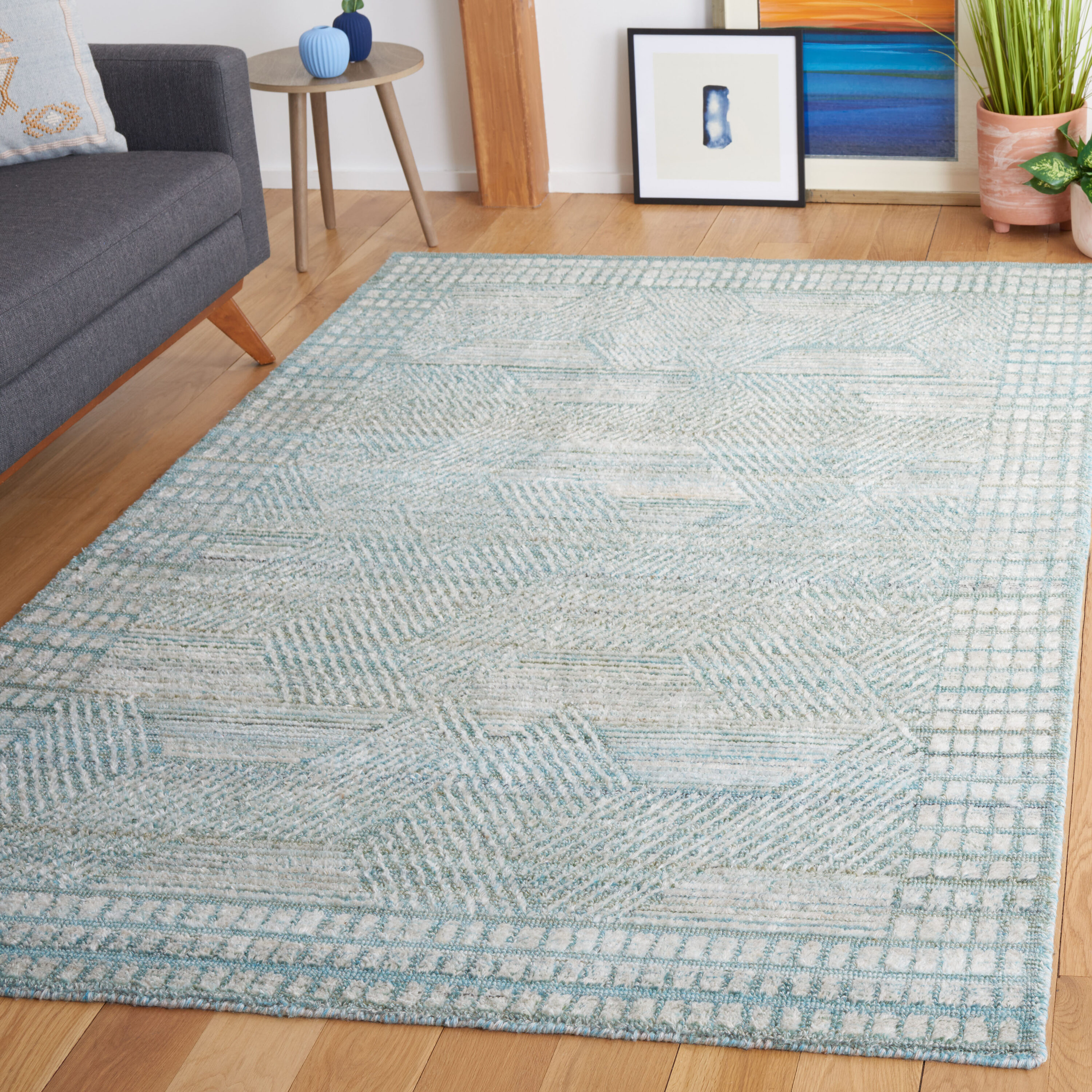  Marquee 107 Turquoise/Gray Coastal 5ft x 8ft Medium Rectangle Rug