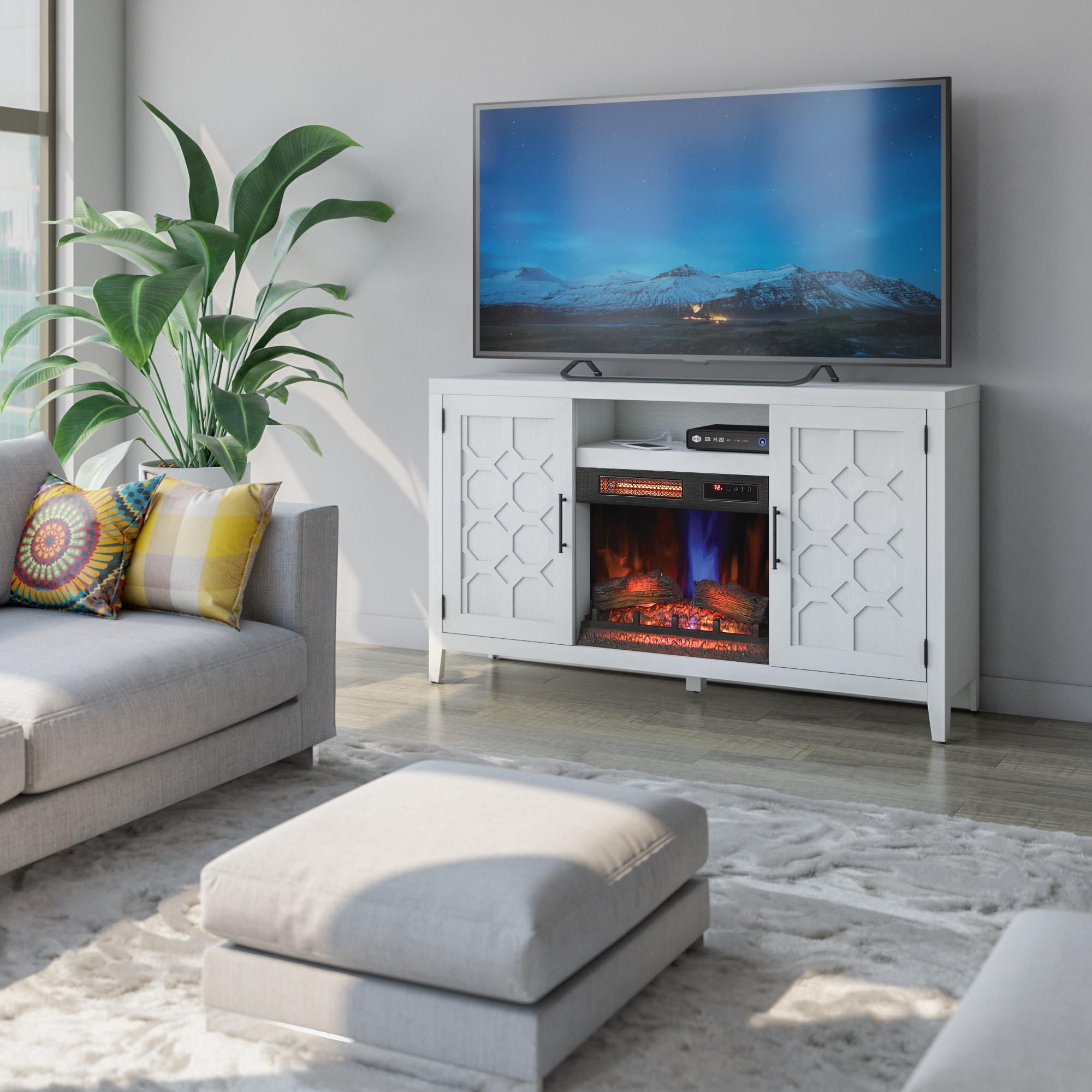 59.5-in W White Infrared Quartz Electric Fireplace | - allen + roth 149131