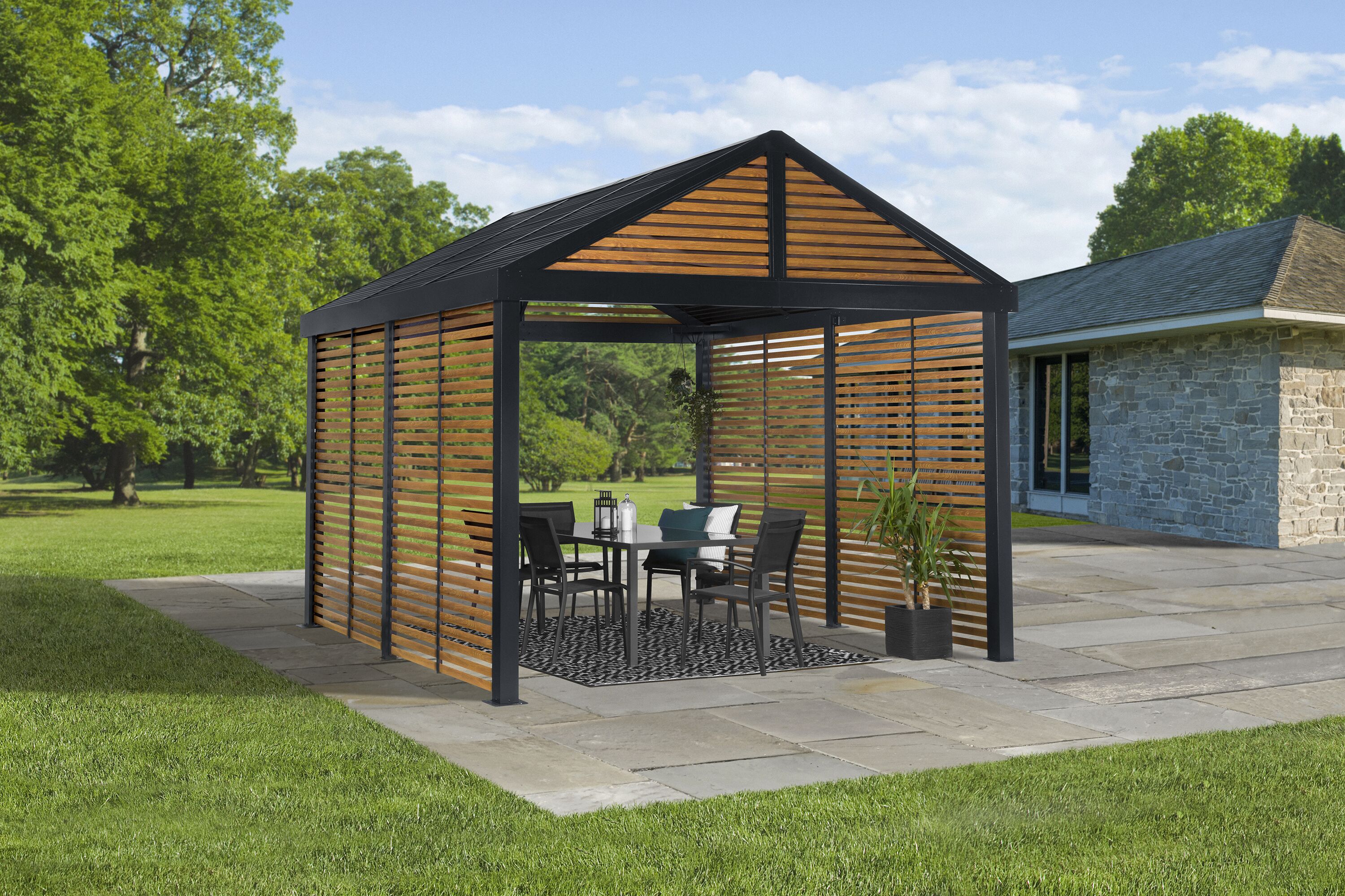 Sojag 12-ft X 12-ft Boda Wood Metal Square Gazebo With Steel Roof In ...