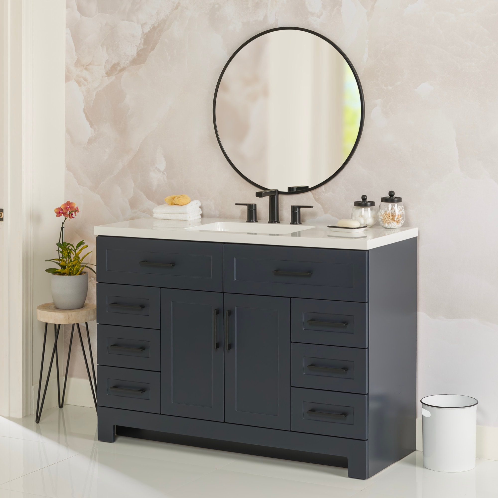 Style Selections Cauley 48-in Navy Blue Single Sink Bathroom Vanity ...