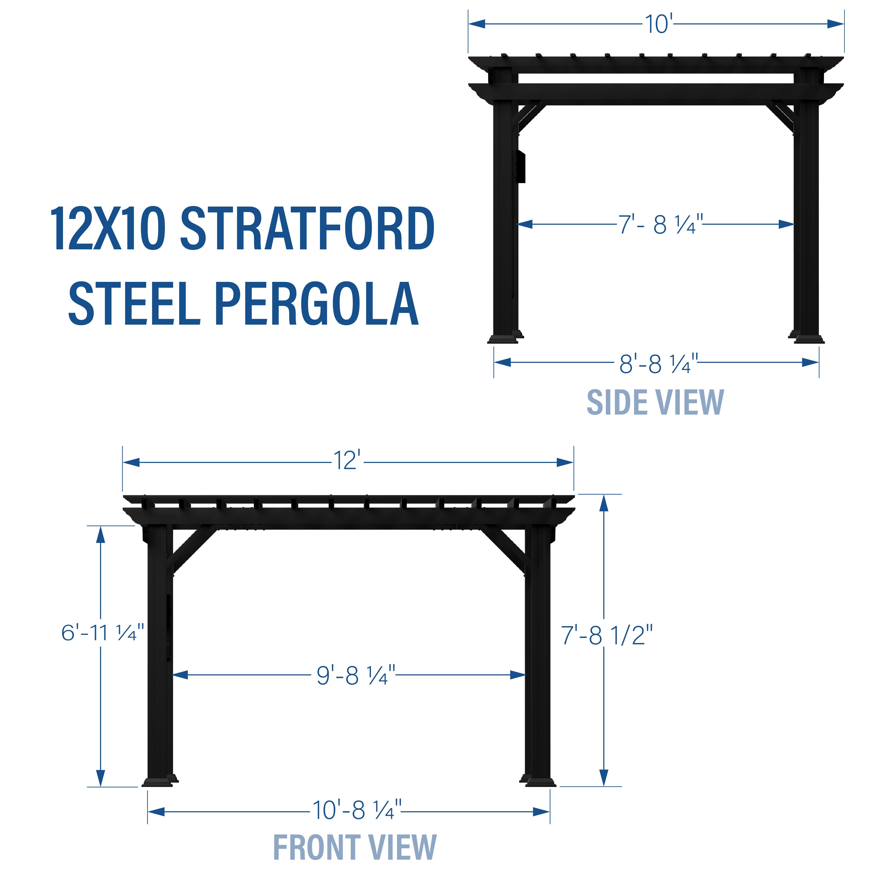 Stratford Black Steel Pergola with Soft Shade Canopy