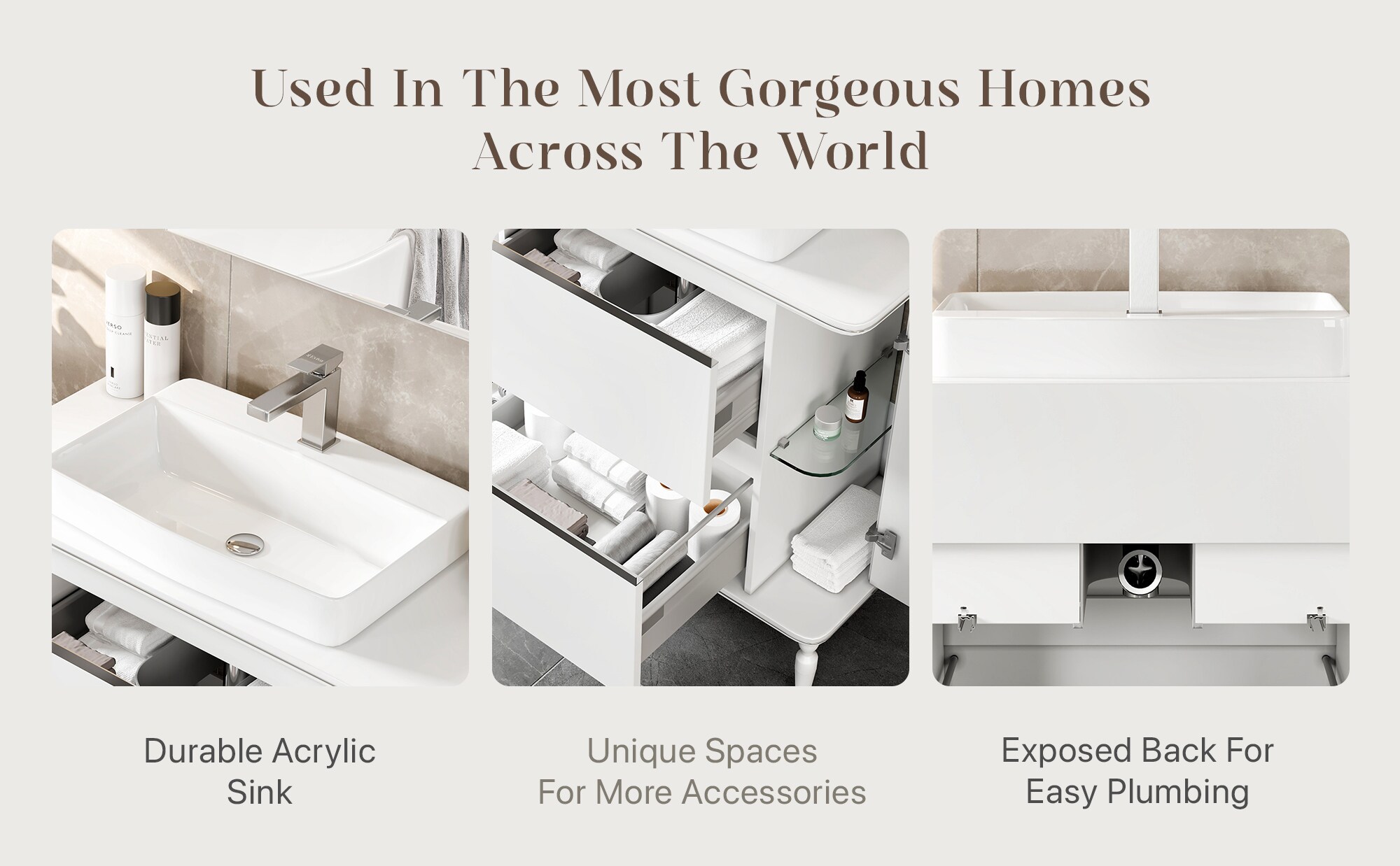 Eviva Duva 40" White Acrylic Freestanding Bathroom Vanity