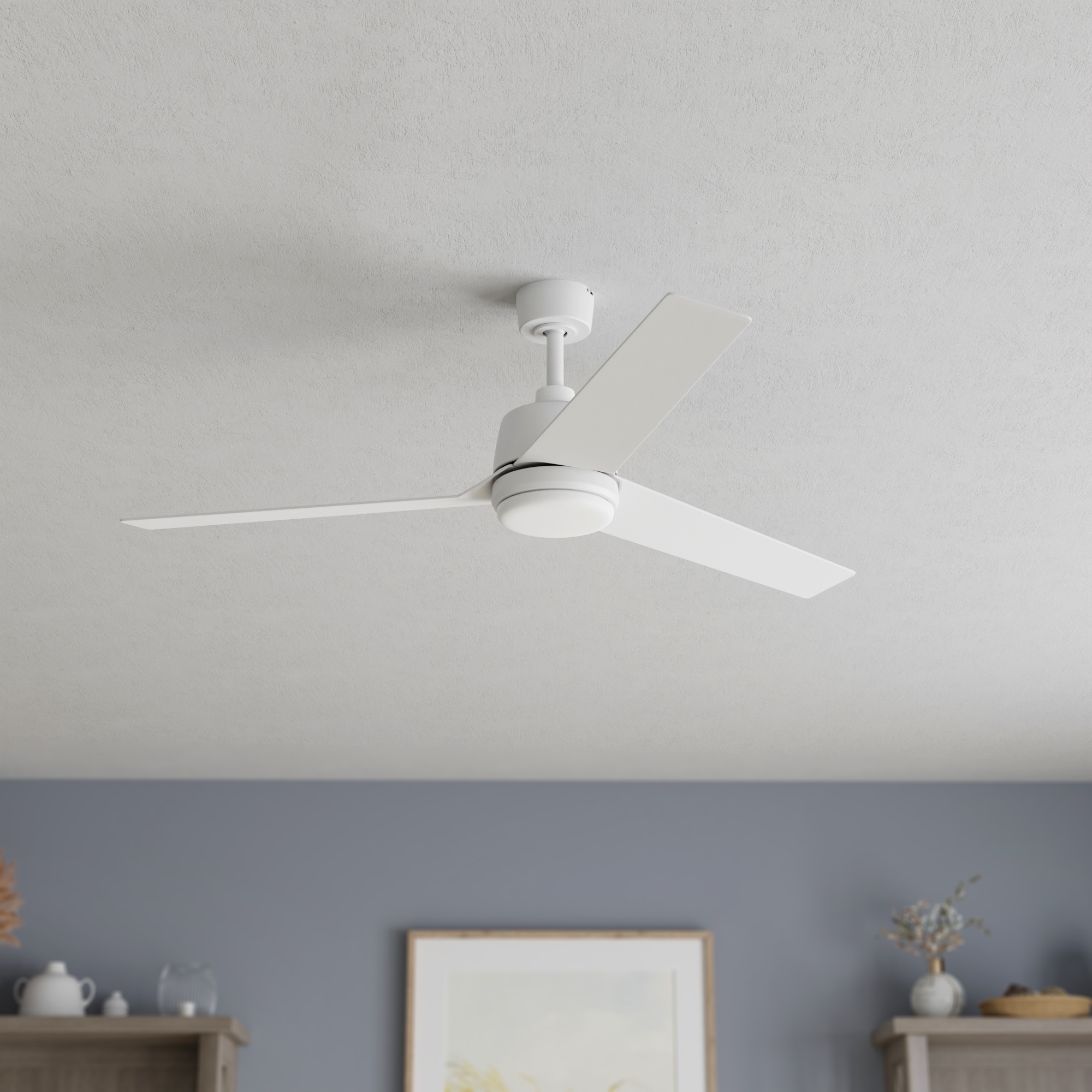 Harbor Breeze Aftonshire 52-in Matte White with Matte White Blades LED Covered Outdoor Downrod or Flush Mount Ceiling Fan With Light and Remote Control Included 3 -Blade