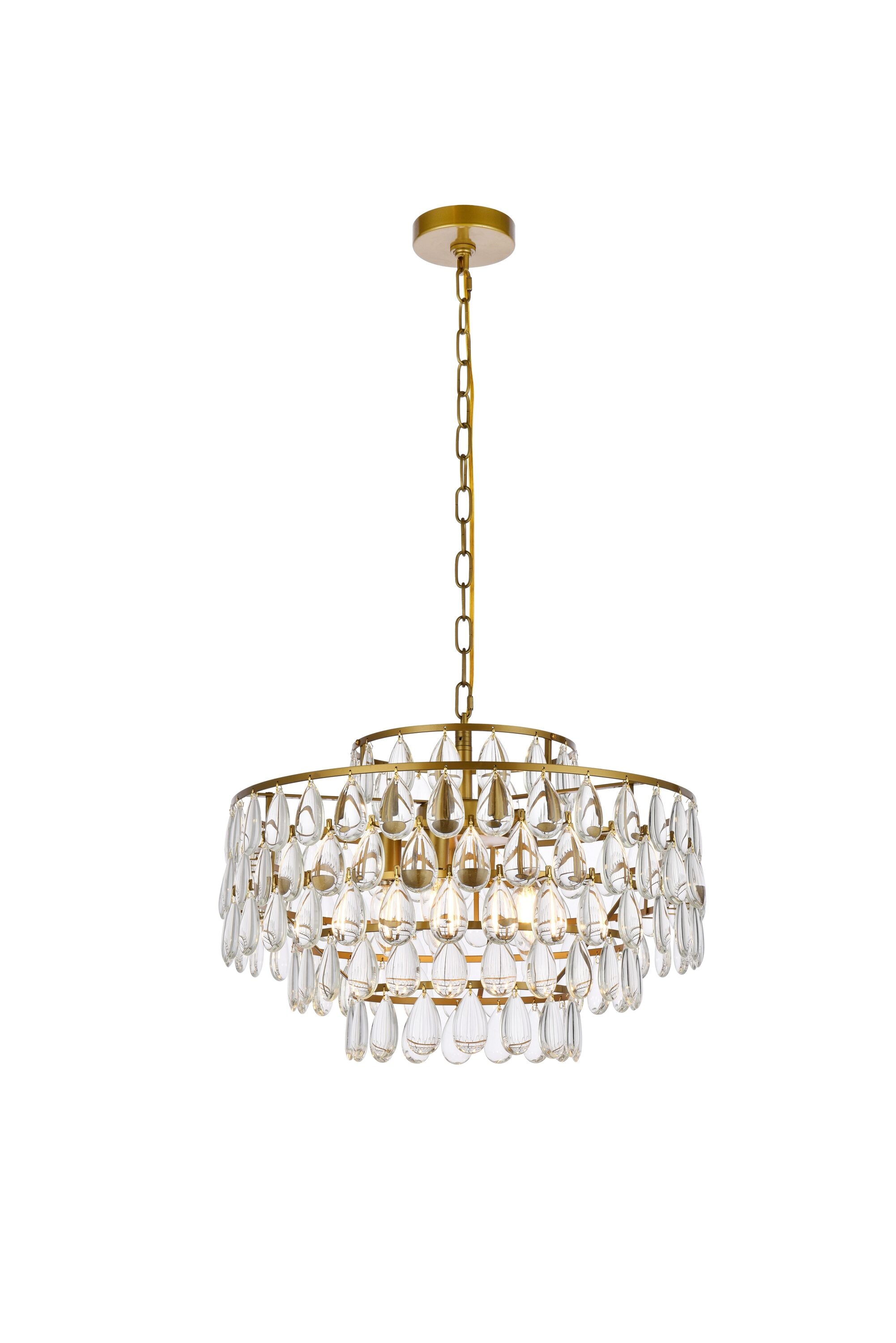 Elegant Brass and Crystal 5-Light Pendant Chandelier