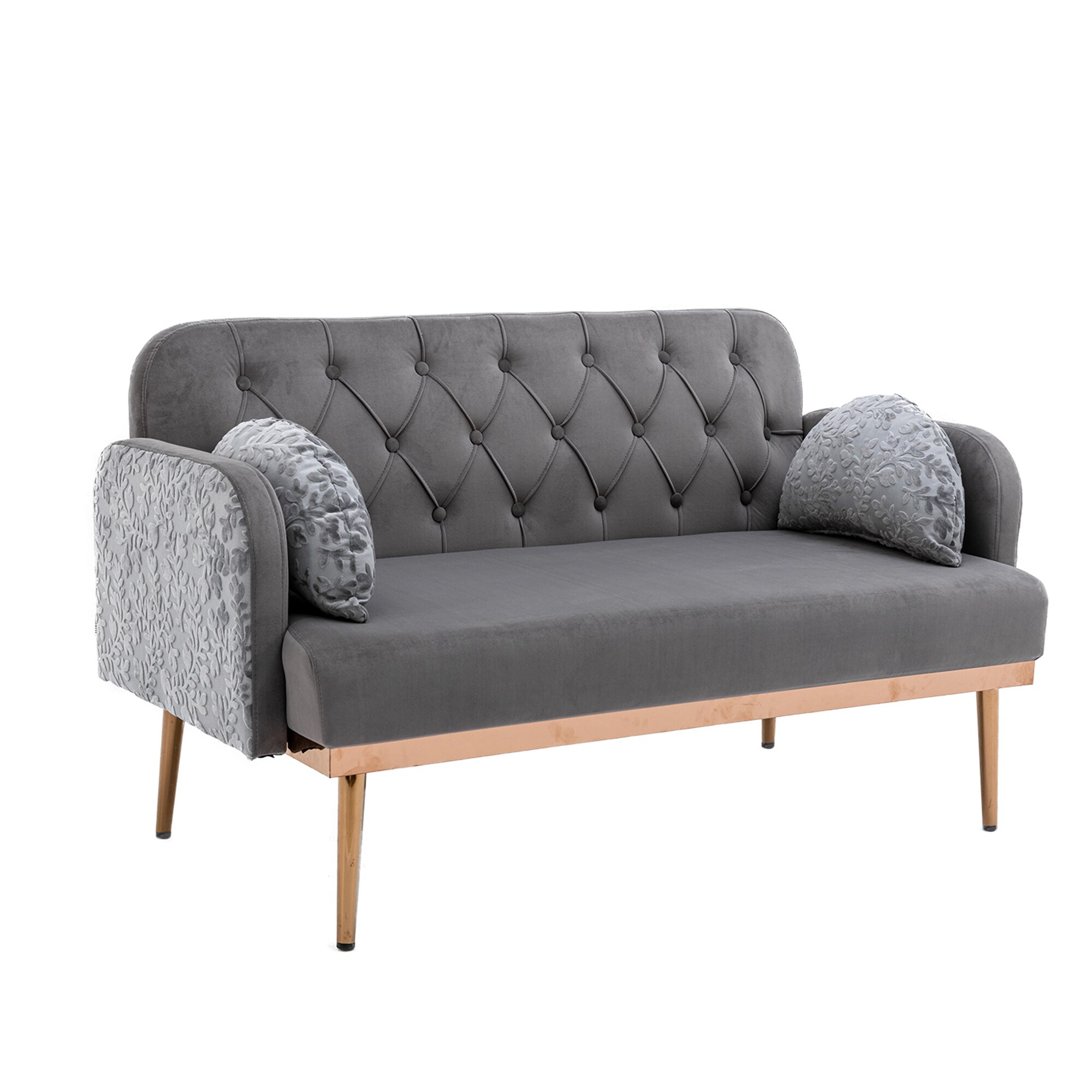 Clihome Accent Sofa 55.11-in Modern Gray Velvet Loveseat in the Couches ...