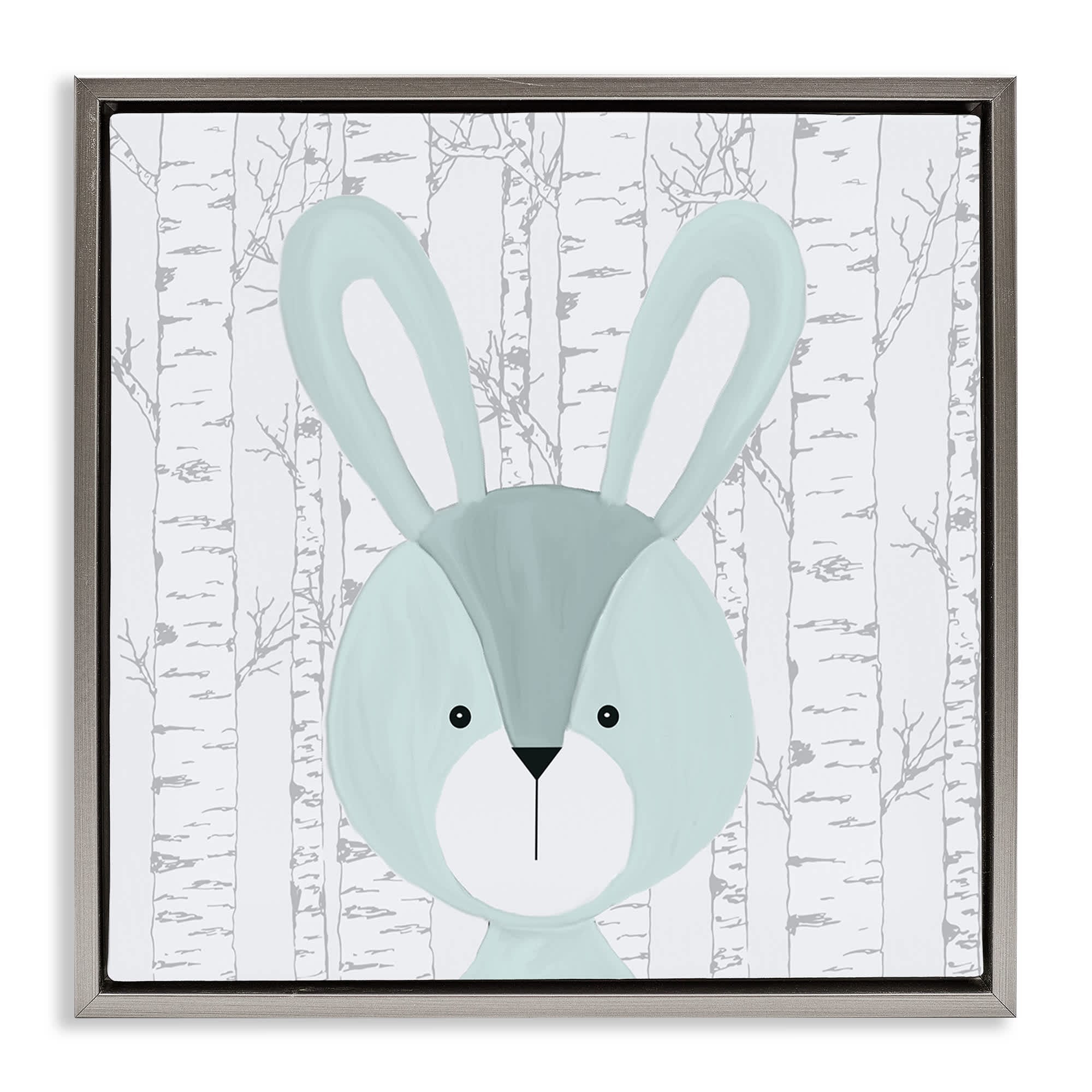 Stupell Industries BS-031-FFL-24X24 Charming Bunny on Birch Gray Framed Floater Canvas Wall Art By Kim Allen 25 x 25