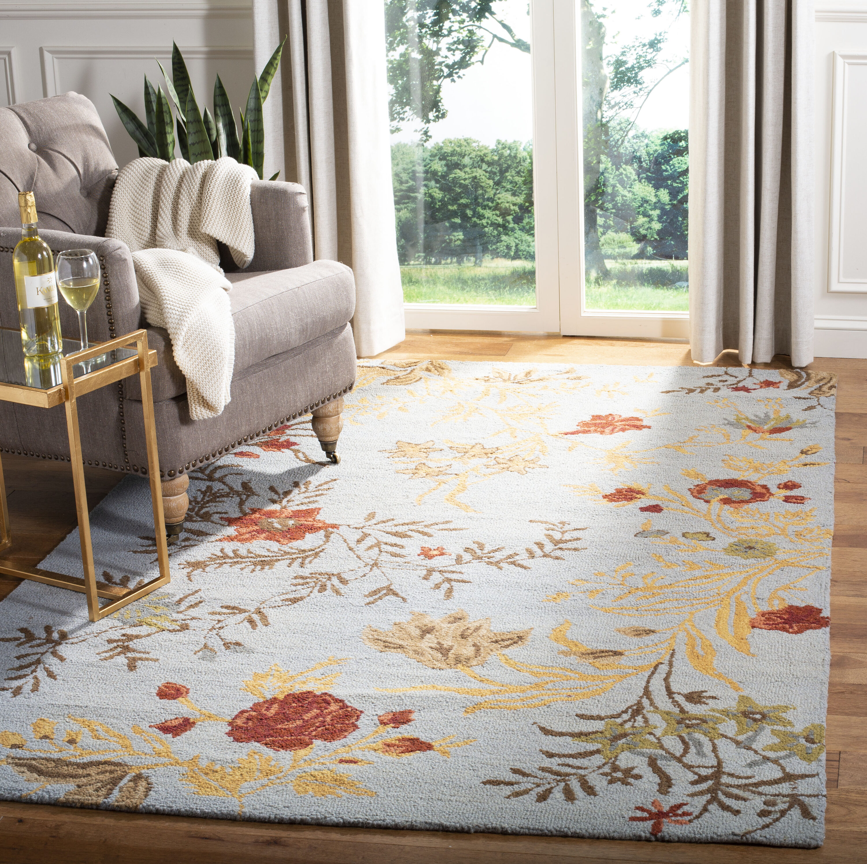 Safavieh BLM919B-4 Blossom Edwina 4 x 6 (ft) Hooked Wool Blue/Multi Rectangular Indoor Floral/Botanical Bohemian/Eclectic Spot Clean Only Area rug