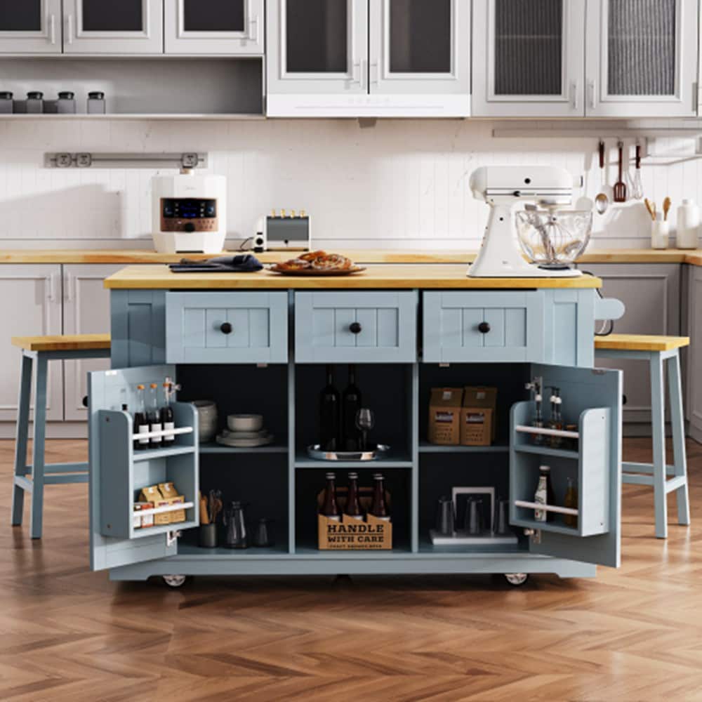 Runesay QCKCISLD04-15 Gray MDF Base with MDF Wood Top Rolling Kitchen Island ( 29.52-in x 53.14-in x 36.4-in )