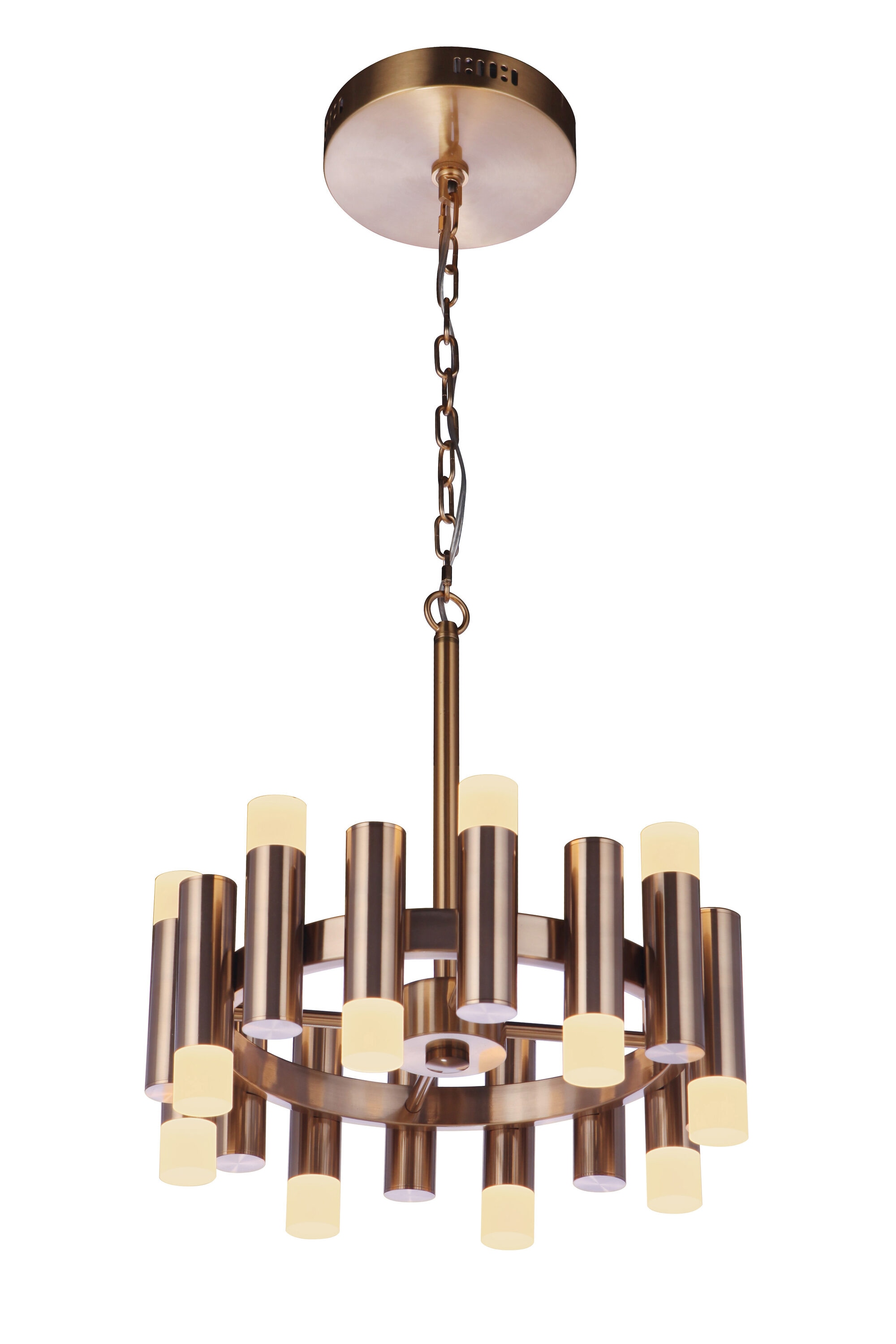 Satin Brass 16-Light LED Chandelier with Frosted Acrylic Shades
