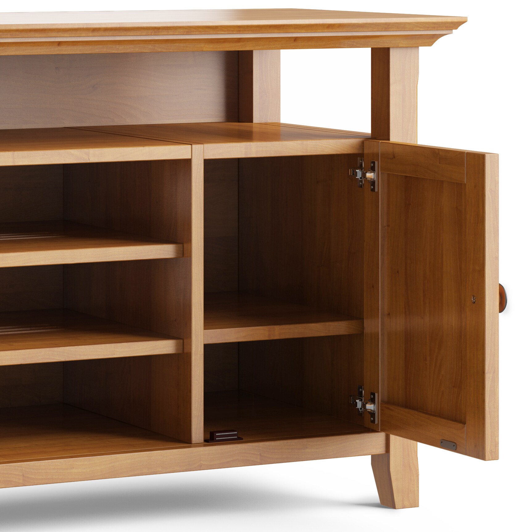 Light Golden Brown Solid Wood TV Media Stand with Cabinets