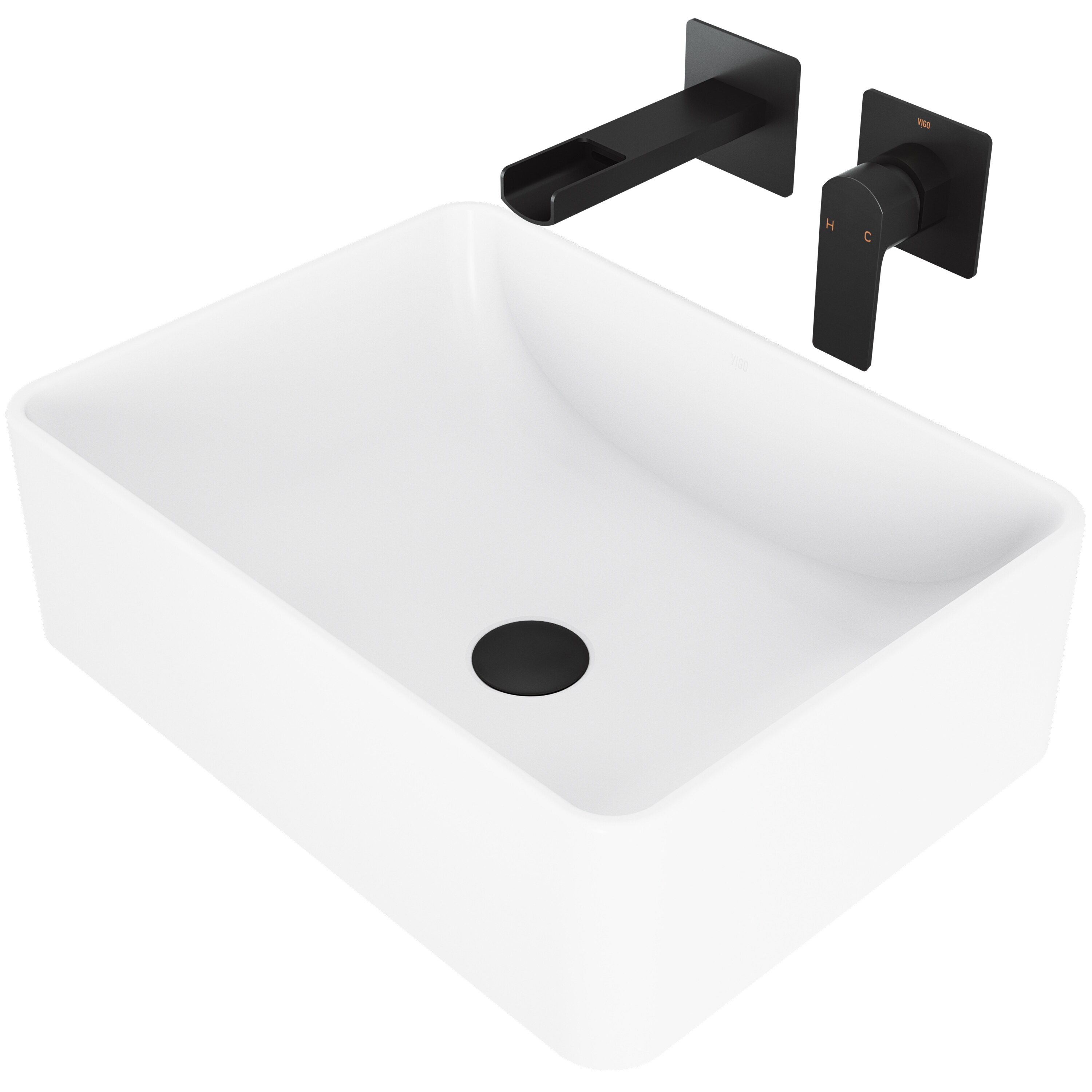 VIGO VGT983 Vessel sink Matte stone Vessel Rectangular Modern Matte White Bathroom Sink with Faucet Included with Drain Included ( 20-Inches x 14-Inches )
