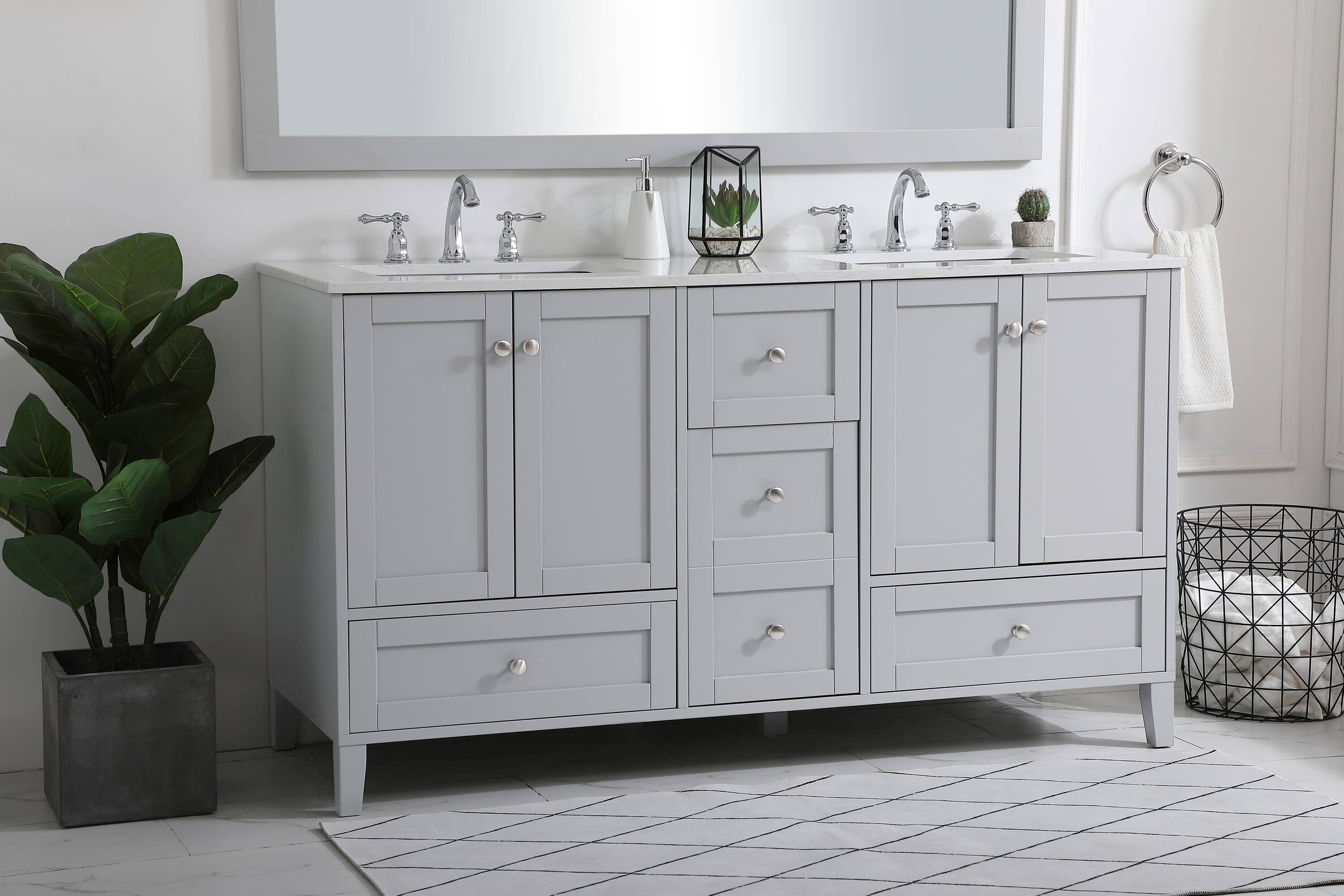 Sommerville 60" Gray Double Quartz Top Bathroom Vanity