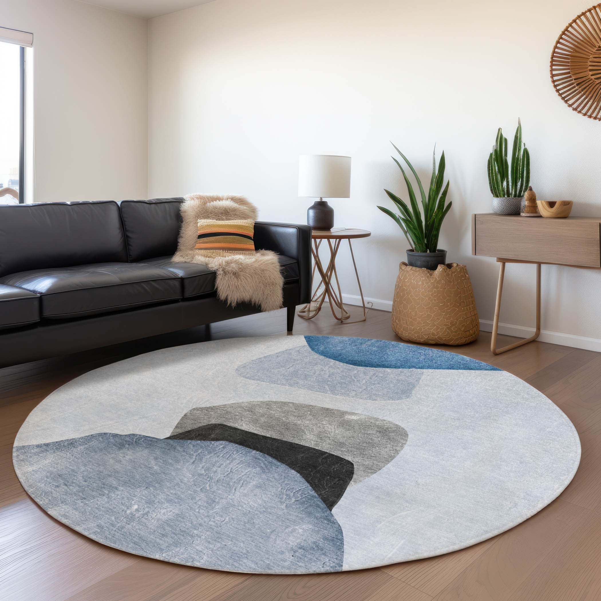Addison Rugs ACN547BU8RO Chantille ACN547BU 8 x 8 (ft) Polyester Blue Round Indoor/Outdoor Abstract Machine washable Area rug