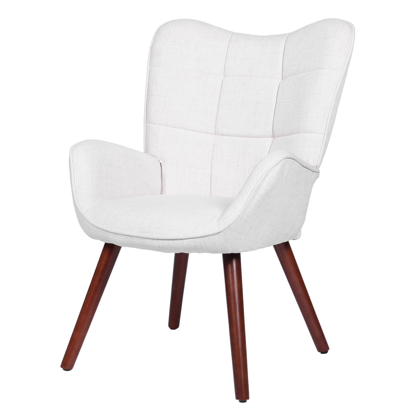 Garvee Mid Century Modern Upholstered Accent Chair for Living Room Dining Room or Kitchen High Back Design Solidified Oak Wood Legs Comfortable Seating White