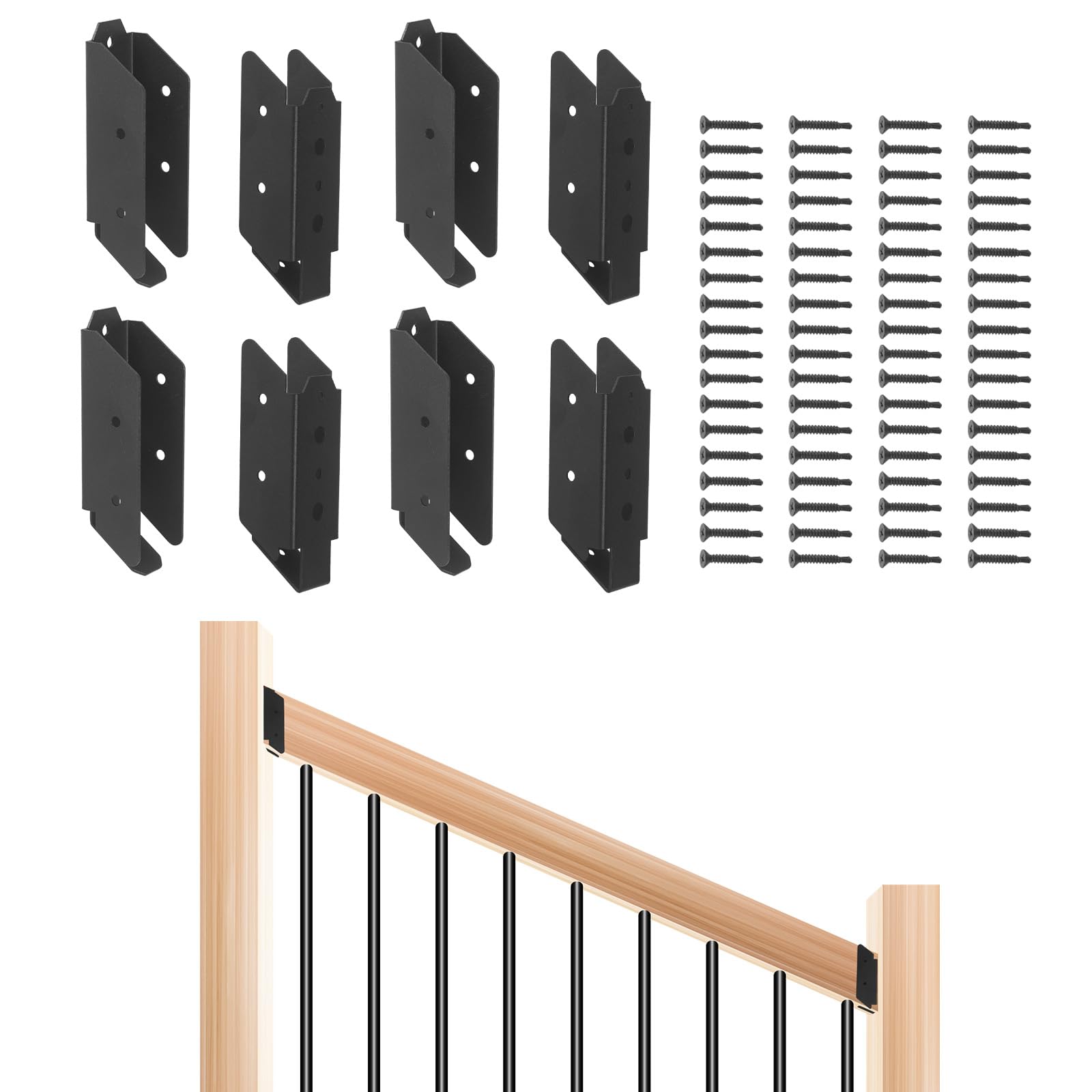 Misopily  30 Degree Steel Deck Railing Brackets for Two by Four Actual One and Half by Three and Half Inch Wood Post Handrail 4 Pairs Heavy Duty