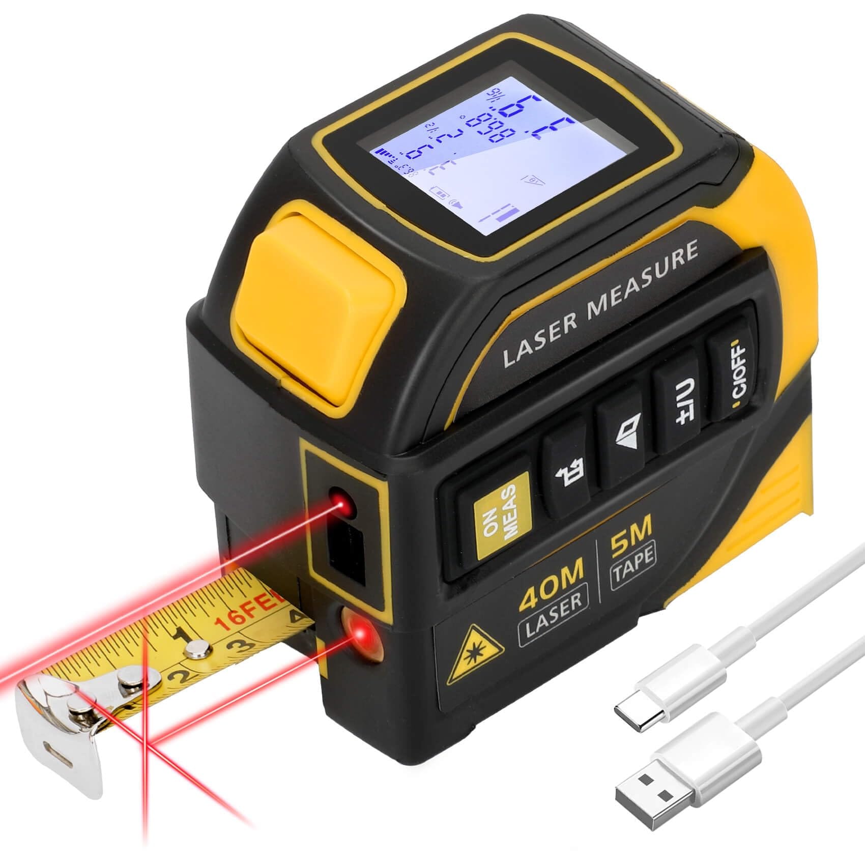 DYRCJ 4 in 1 Laser Tape Measure with Level and Crosshairs 16FT AutoLock Measuring Tape and 130FT Laser Measurement Tool with Large LCD Display #LDY0825Y0759