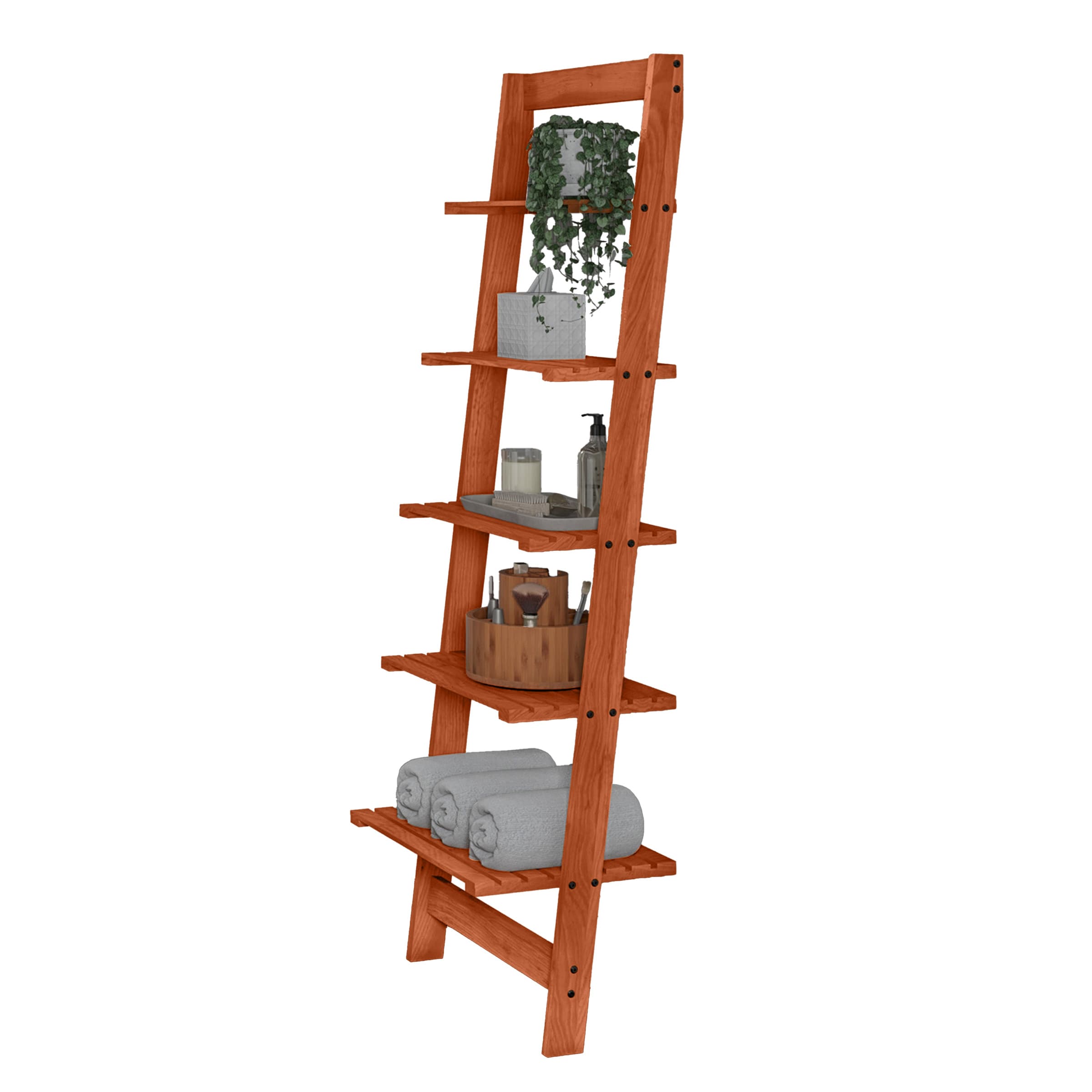 Unbranded Ladder Shelf Modern Home Decor Cherry Wood Book Display Decorative Collectibles