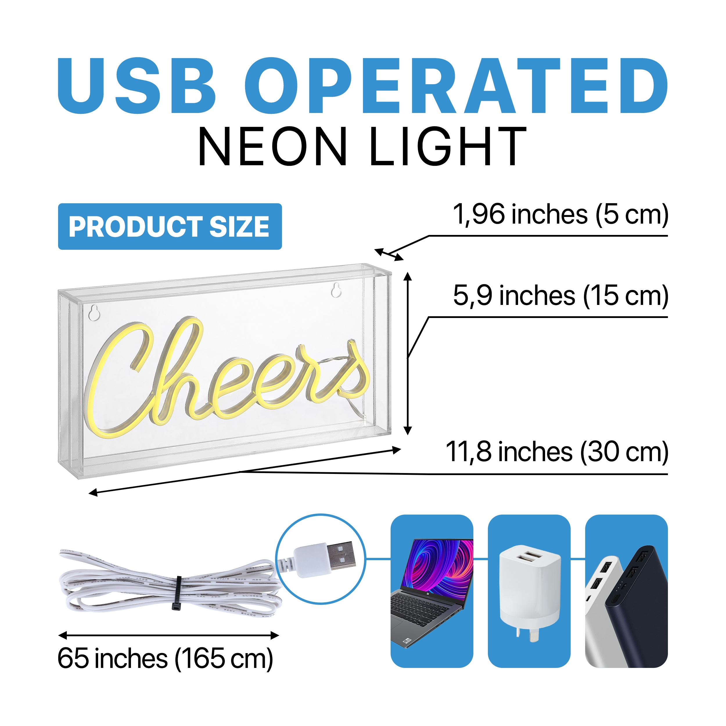 Cheers Yellow Acrylic Box USB LED Neon Light