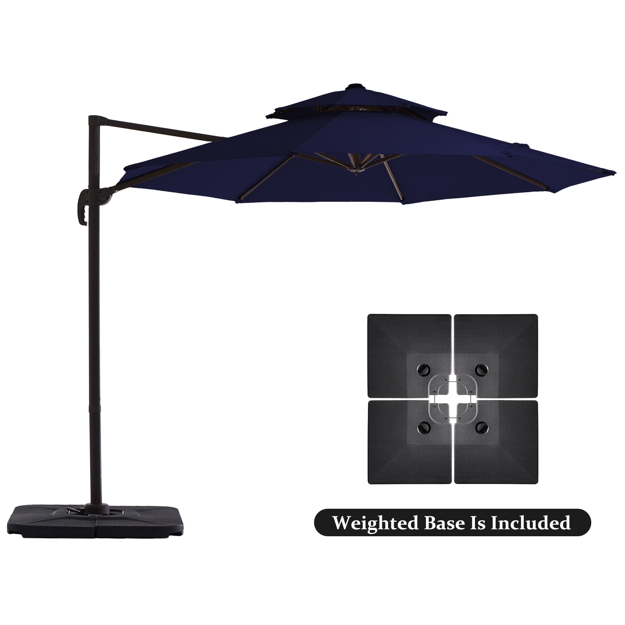 JEAREY JE-LKXLM-10FT-NA 10-ft Aluminum Navy Crank Cantilever Patio Umbrella with Base