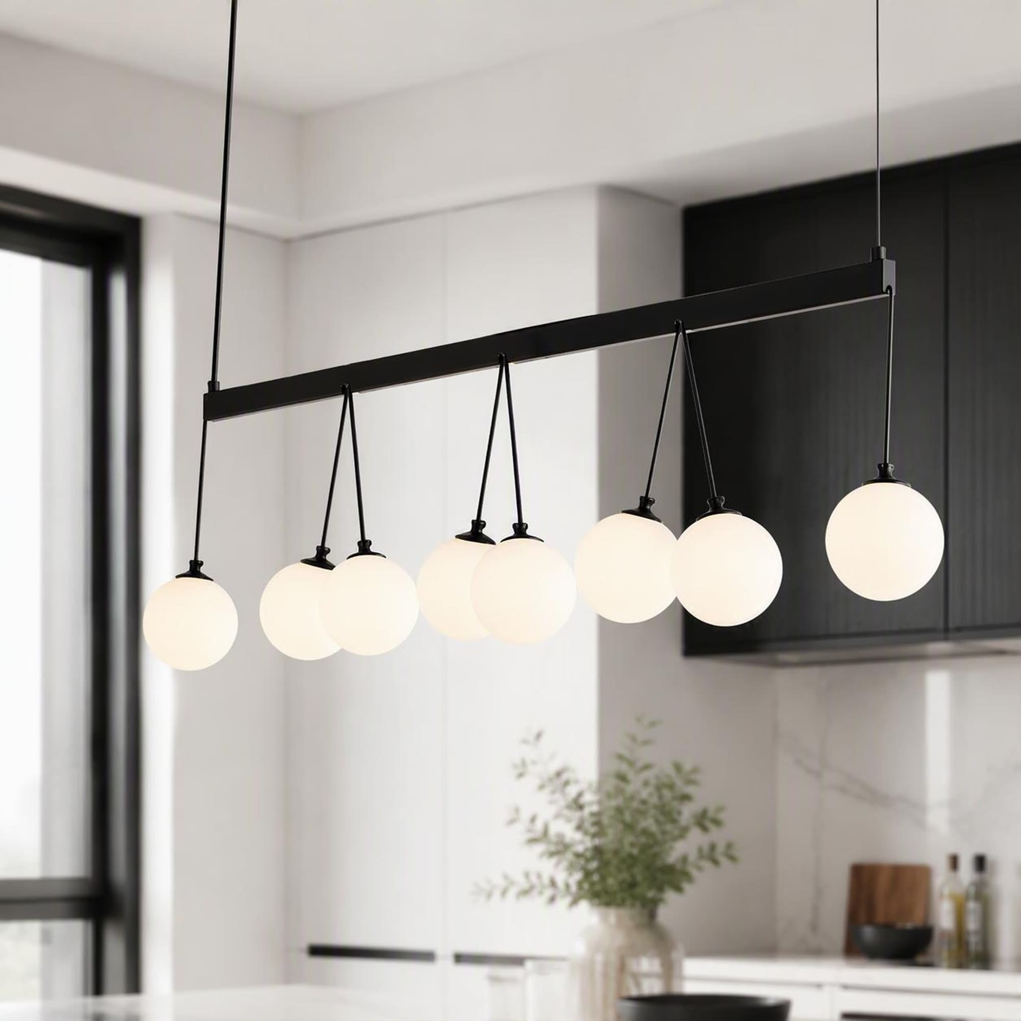 xersbav Modern Mid Century Sputnik Chandelier 8 Lights Glass Globe Black Linear Pendant Light Fixture for Dining Room Kitchen Island 39.37in