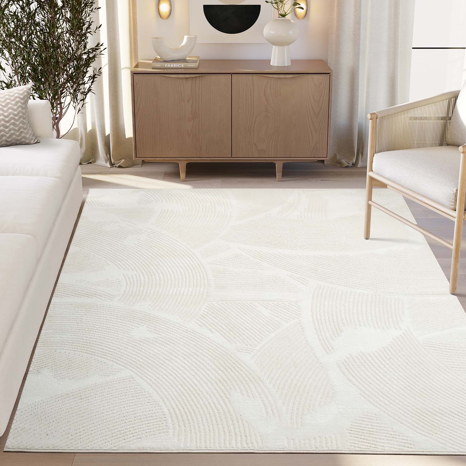 Zen 6 x 9 (ft) Loomed Polyester/Polypropylene Cream Rectangular Indoor Abstract Mid-Century Modern Spot Clean Only Area rug
