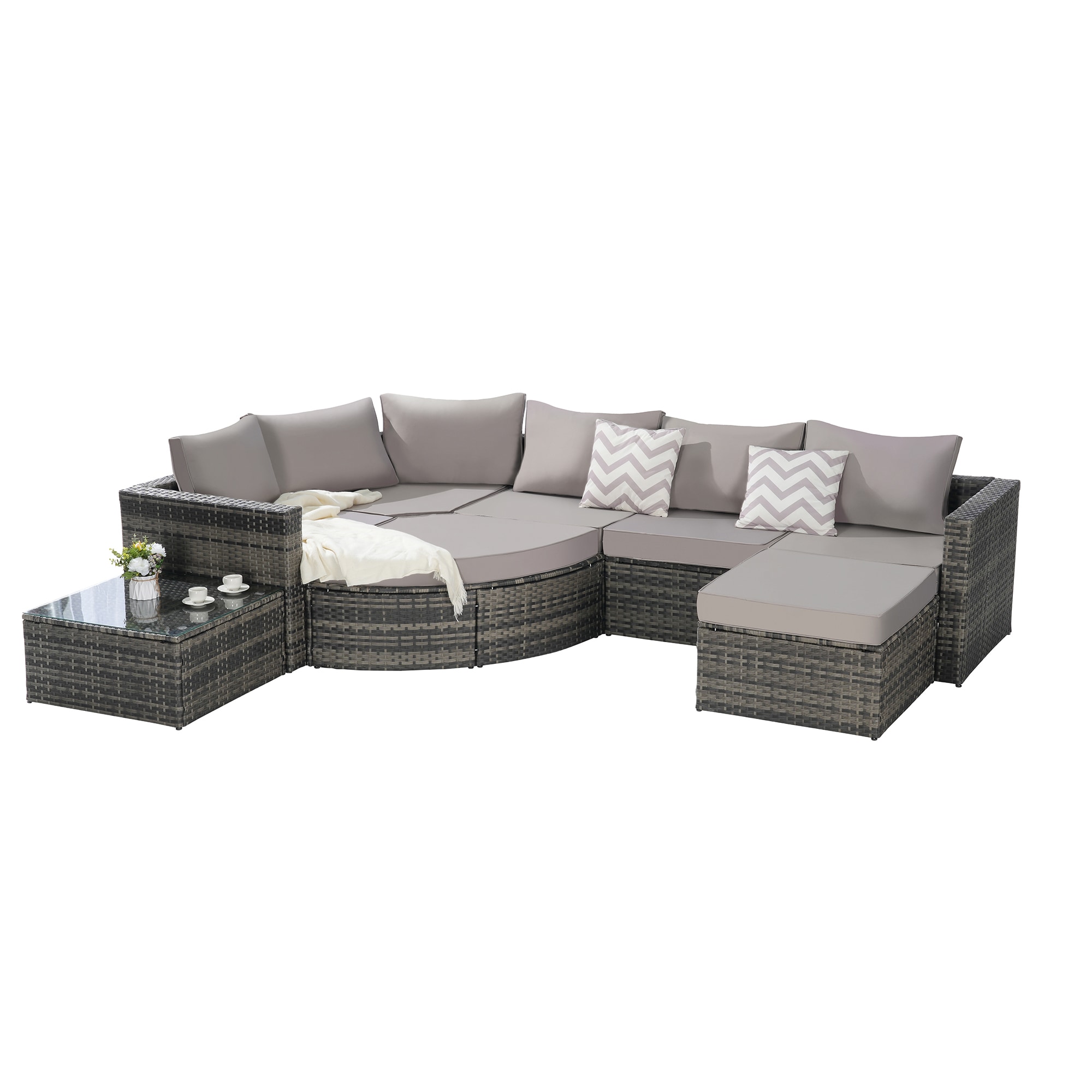 SINOFURN SYA020175GY Wicker Outdoor Sectional with Gray Cushions and Wicker Frame