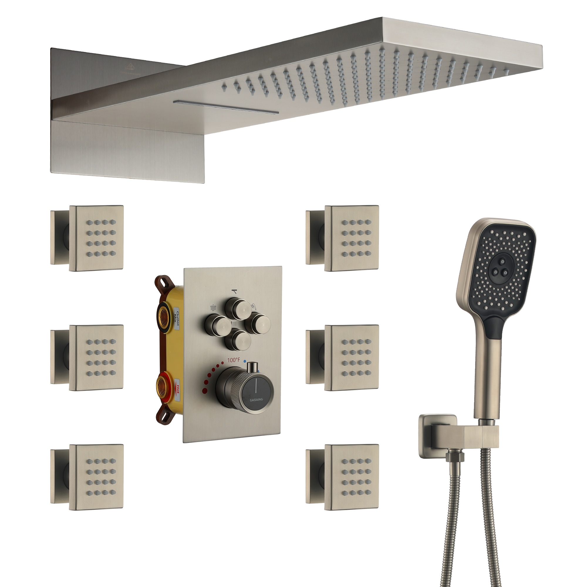 CASAINC CS6223-22BN Brushed Nickel 22-in Waterfall Built-In Shower Faucet System with 4-way Diverter ( Thermostatic Valve Included )