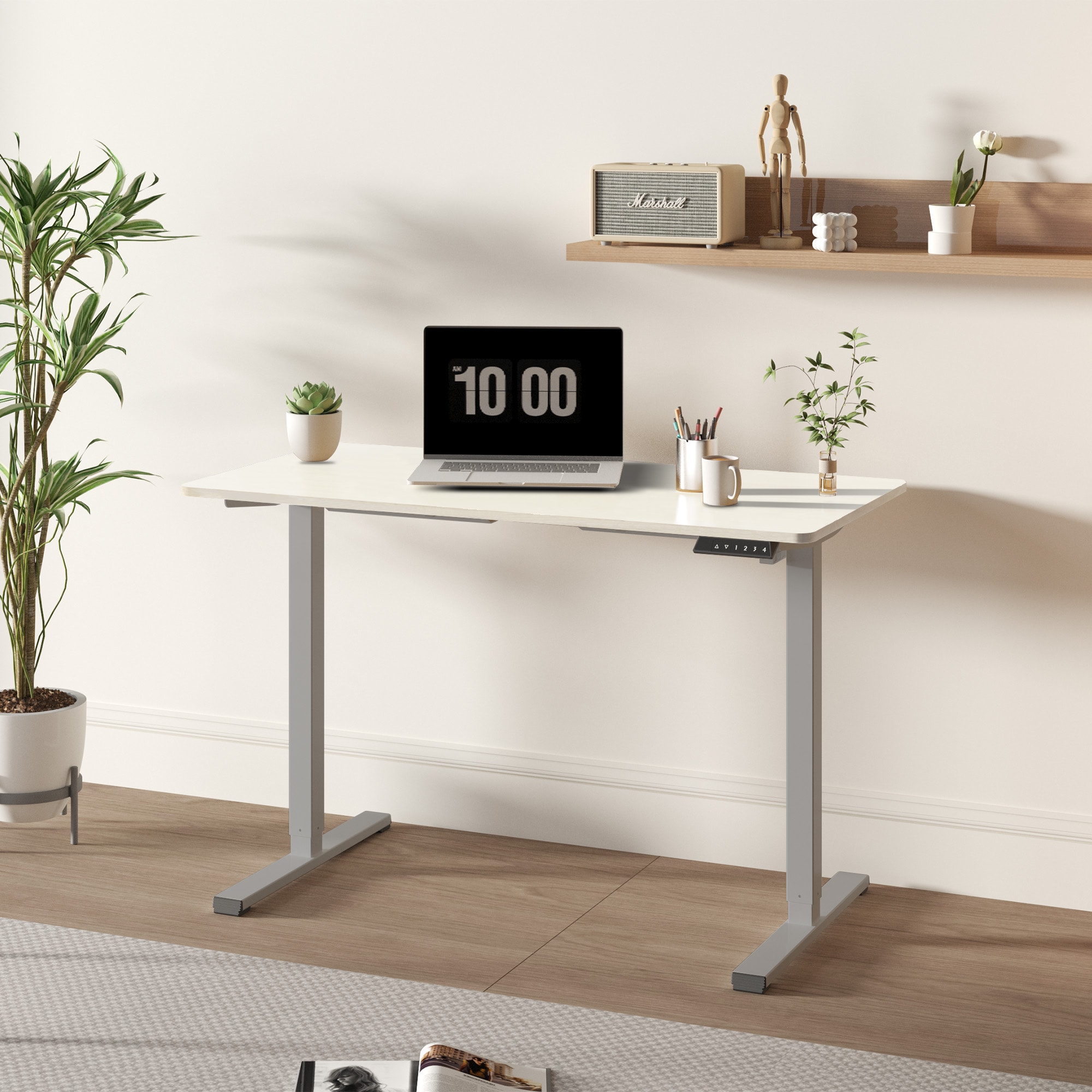 Tatayosi JJ-09010065 Electric Standing Desk Adjustable Height Desk Home Office Computer Workstation Sit Stand up Desk; 48 x 24 inches (Grey frame and white top)