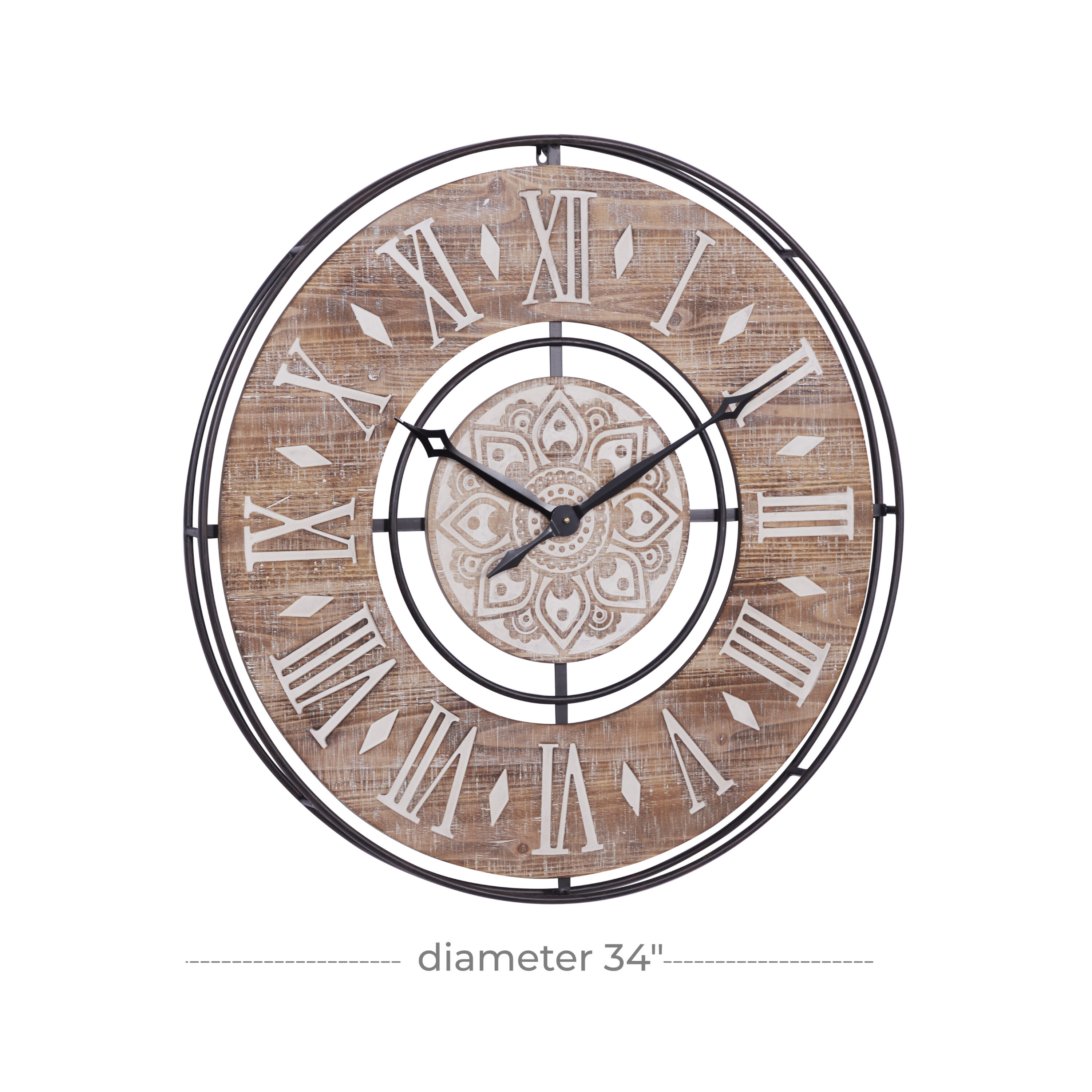 34" Brown Metal and Wood Industrial Wall Clock