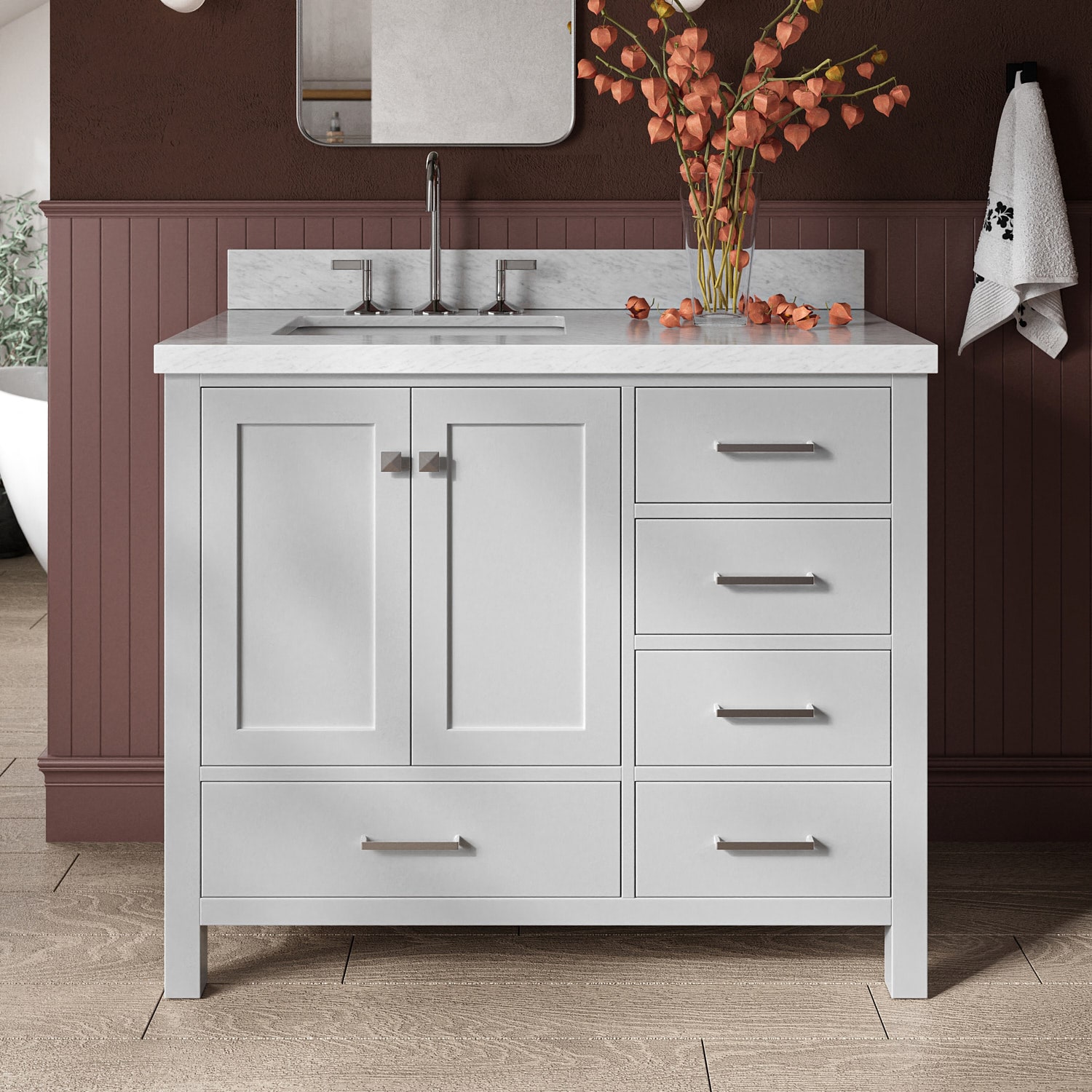 ARIEL A043SLCWRVOGRY Cambridge 43-in Grey Undermount Single sink Bathroom Vanity with Carrara White Marble Natural marble Top