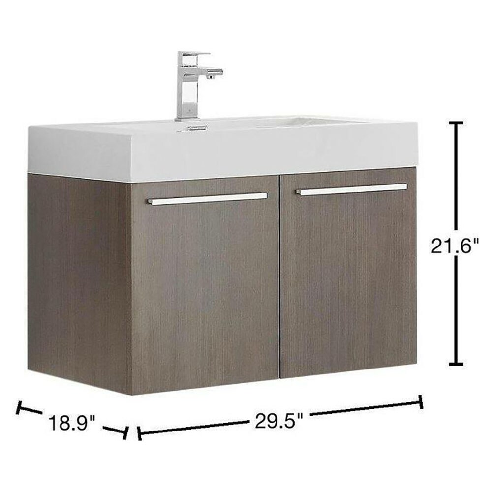 Fresca Vista 30-in Gray Oak Single Sink Floating Bathroom Vanity with ...