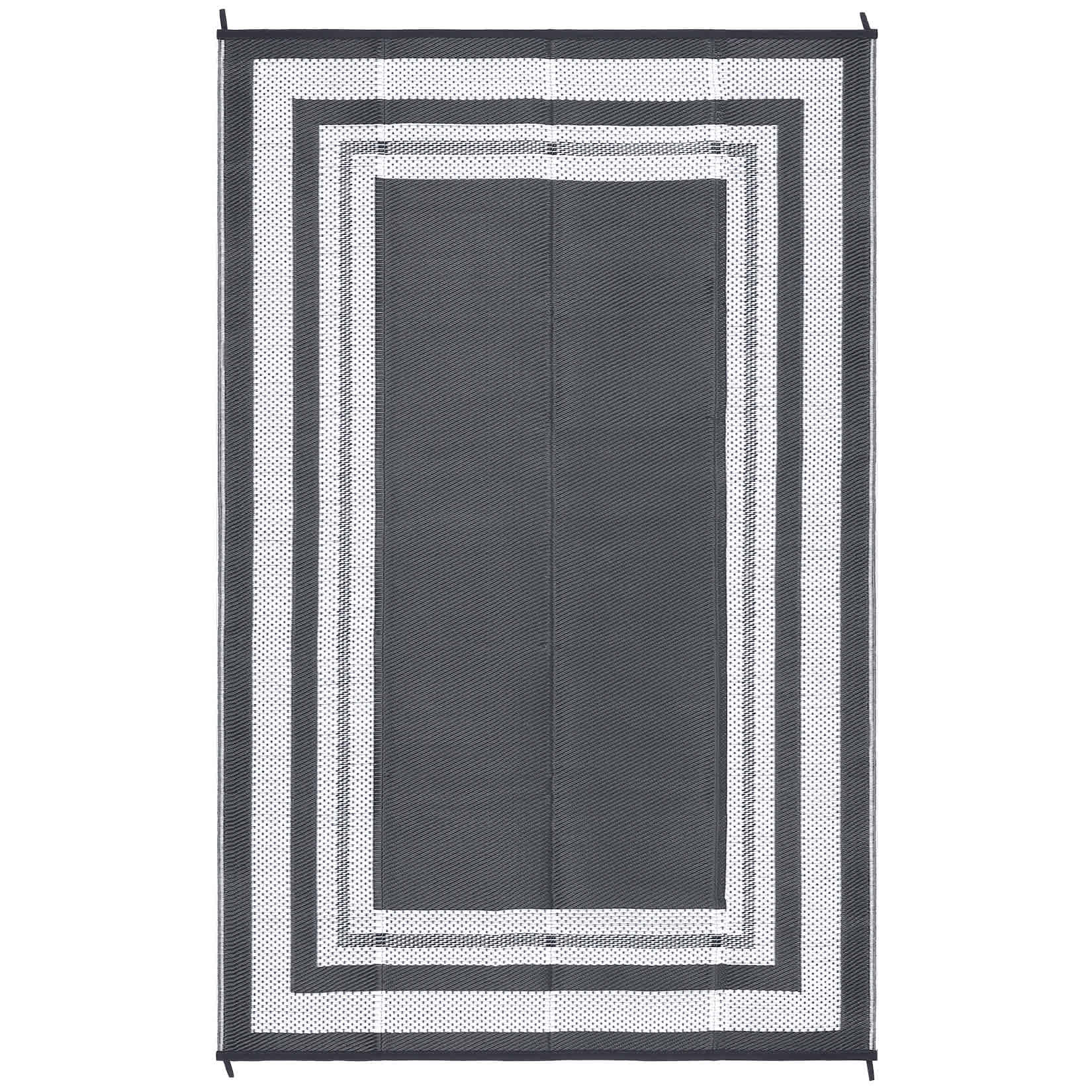 Qeetex LSN-PHO-156LHKYB 9 x 18 ft(actual size) Plastic Gray White Rectangular Beach Front Porches Patio Picnic RV Camping Garage Geometry Modern Area Rug