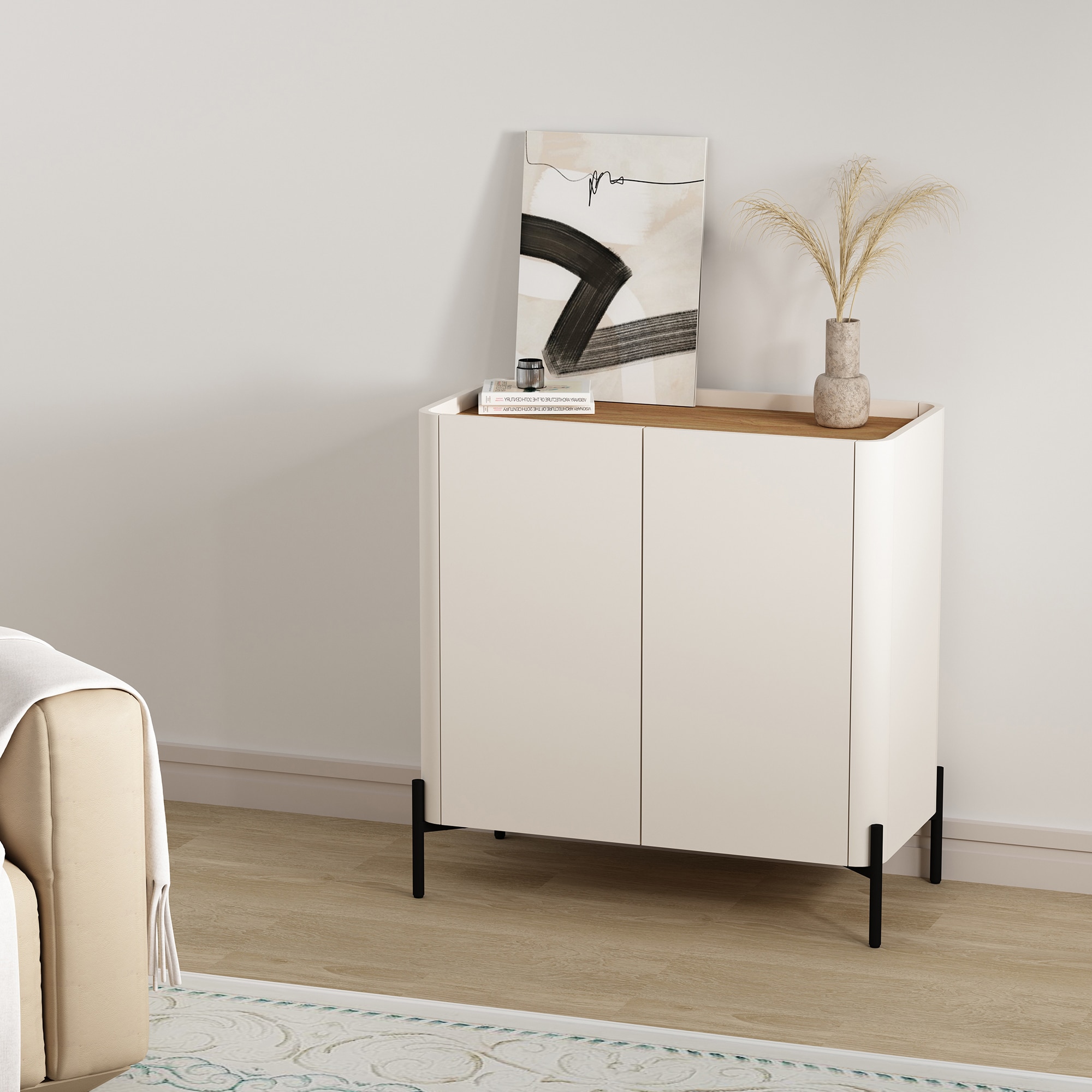Manhattan Comfort AF004-OW 31.5-in W 2-Door Maple and Off White Accent Cabinet