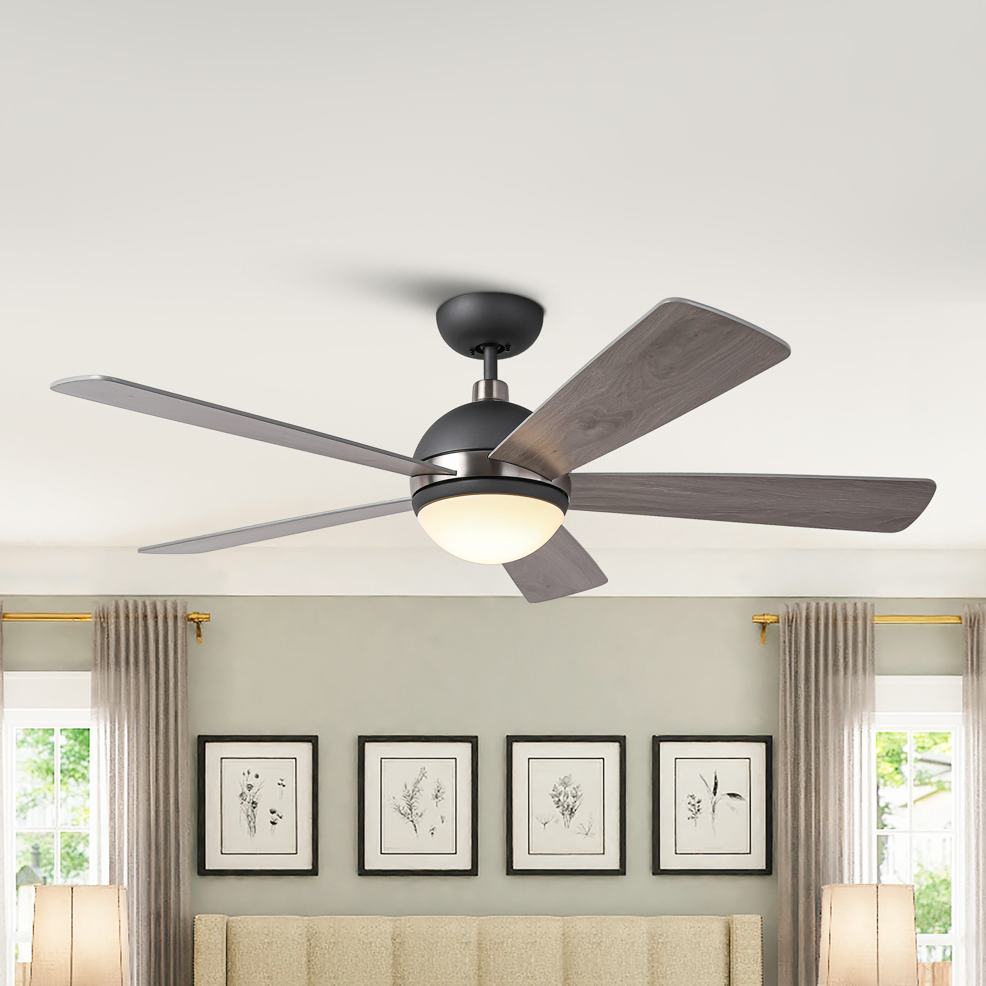 Matrix Decor CF235GRT 52-in Graphite with Gray Blades Integrated LED Fixture Indoor Downrod mount Standard Ceiling Fan and Remote ( 5 -Blade)