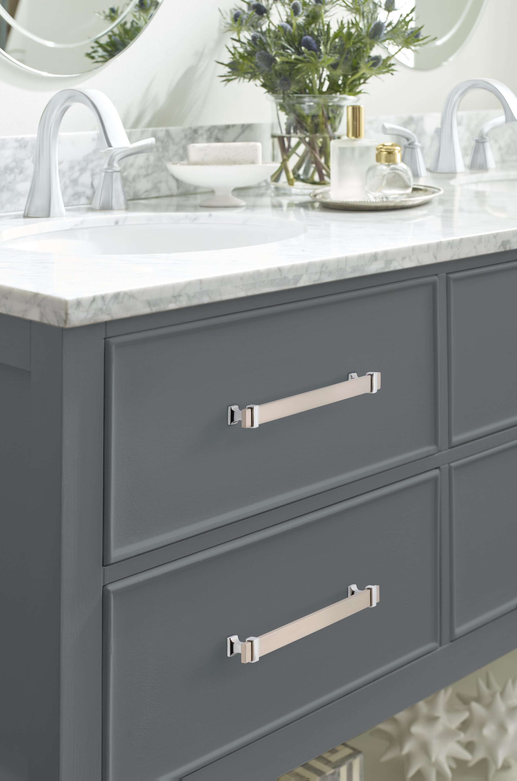 Overton Satin Nickel and Polished Chrome Cabinet Drawer Pull
