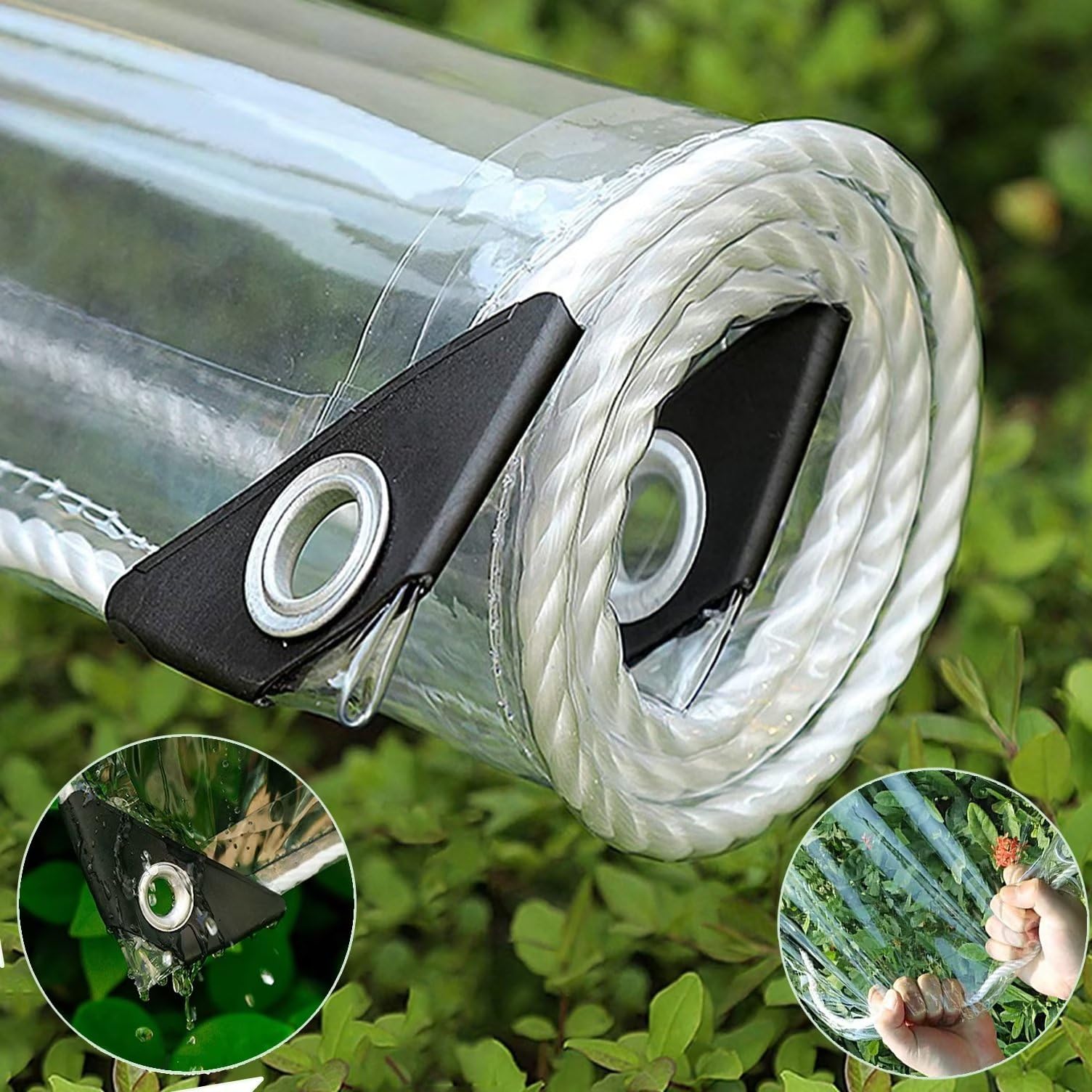 ITOPFOX  10 feet by 10 feet Heavy Duty Waterproof PVC Transparent Tarpaulin Clear Vinyl Tarp Cover 14 Mil Thick Outdoor Curtain for Patio