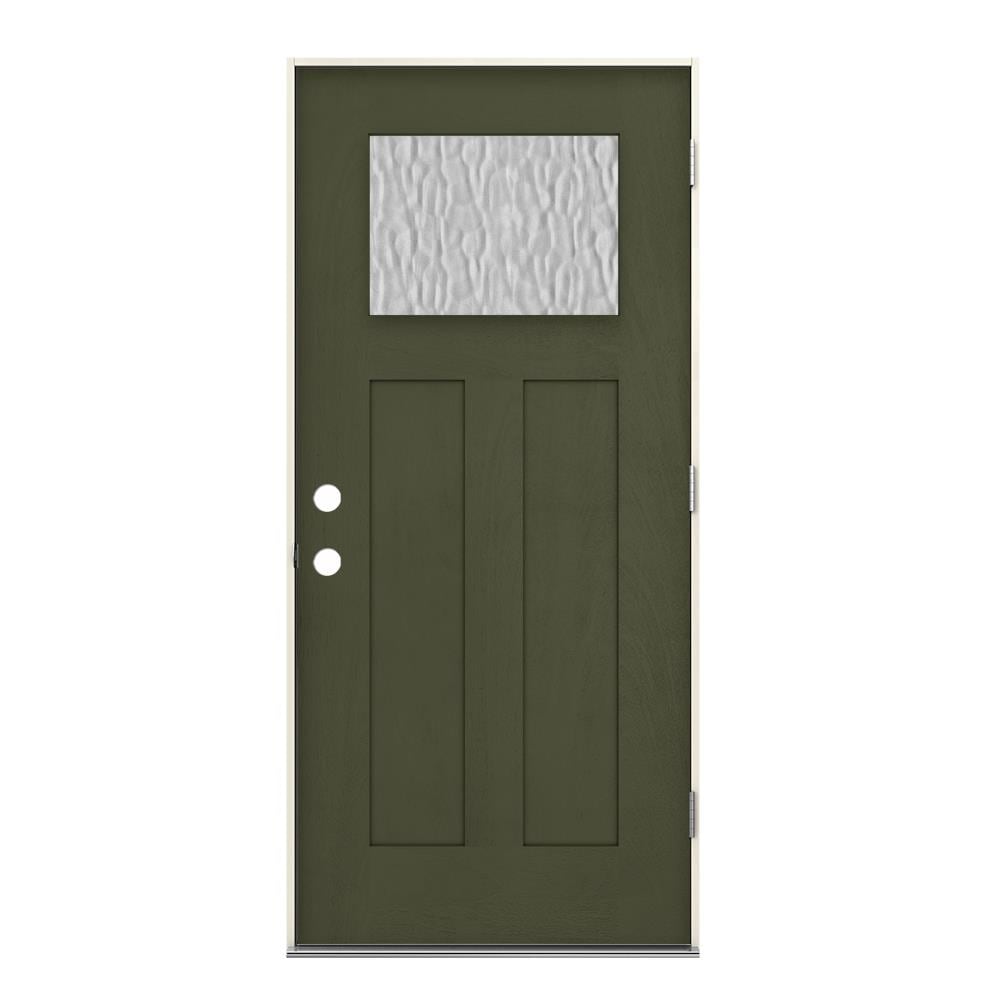 JELD-WEN LOWOLJW232700035 Flemish 36-in x 80-in x 4-9/16-in Fiberglass Craftsman Left-hand outswing Juniper Stained Prehung Front Door Insulating core