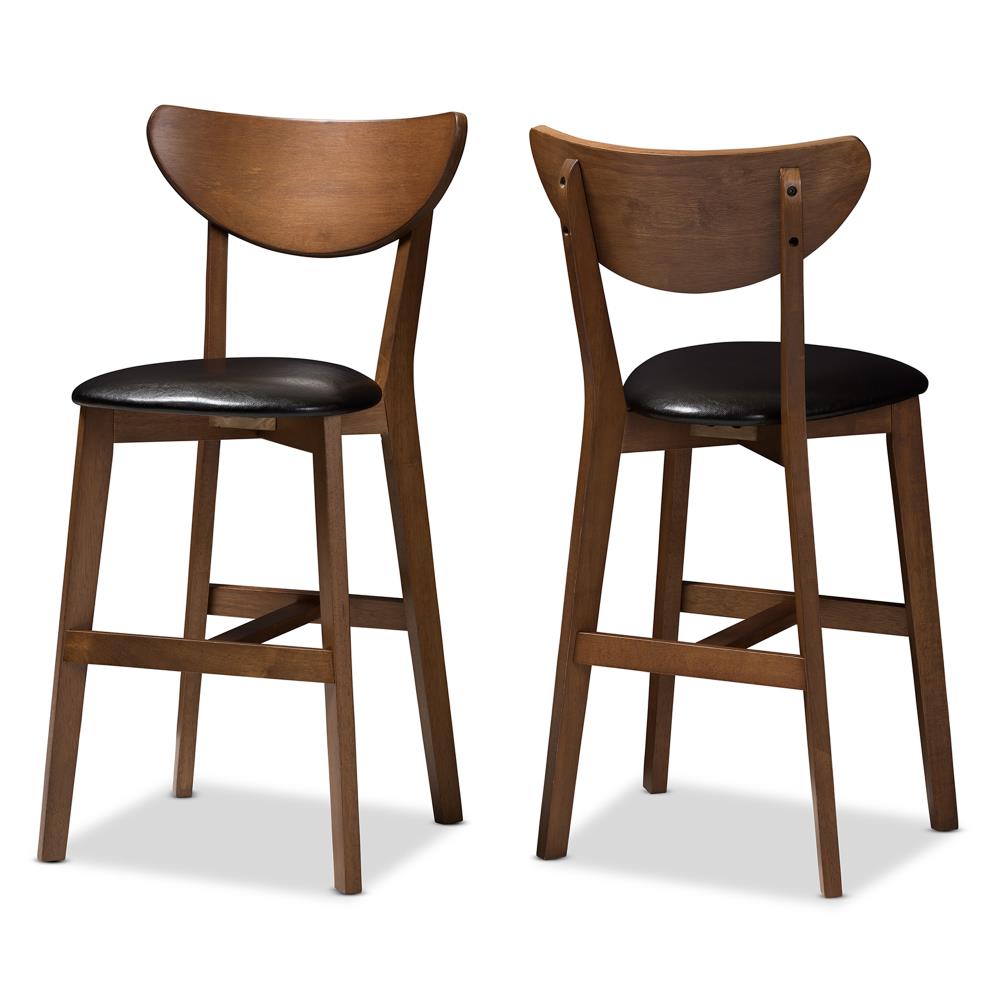 Baxton Studio 144-2PC-8075-LW Eline Set of 2 Espresso 24-in H Counter height Upholstered Wood Bar Stool Back