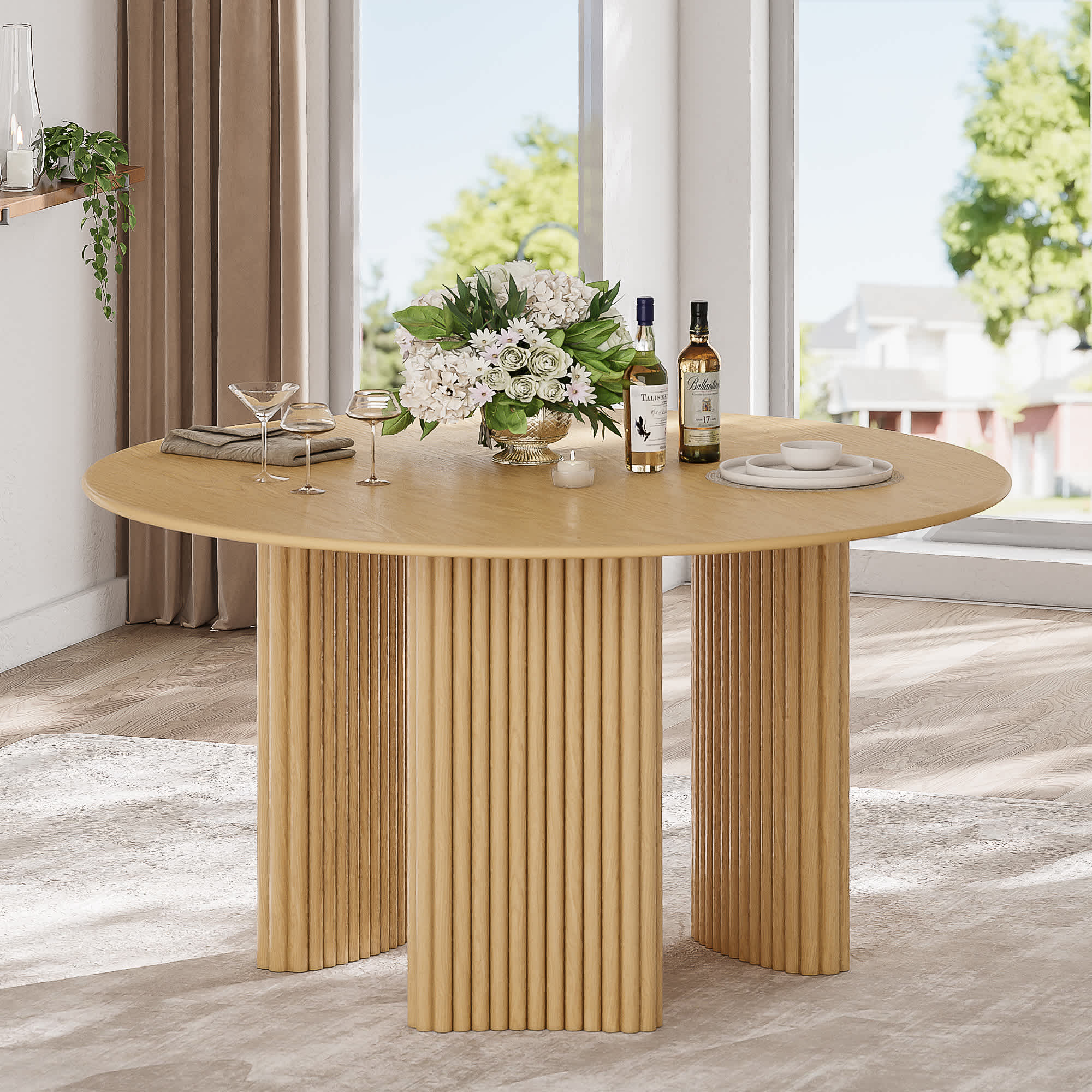 Dovelina LS0102-092515 Round Wood Modern Dining Table Kitchen Table with 3 Legs 52-in Lx30-in H