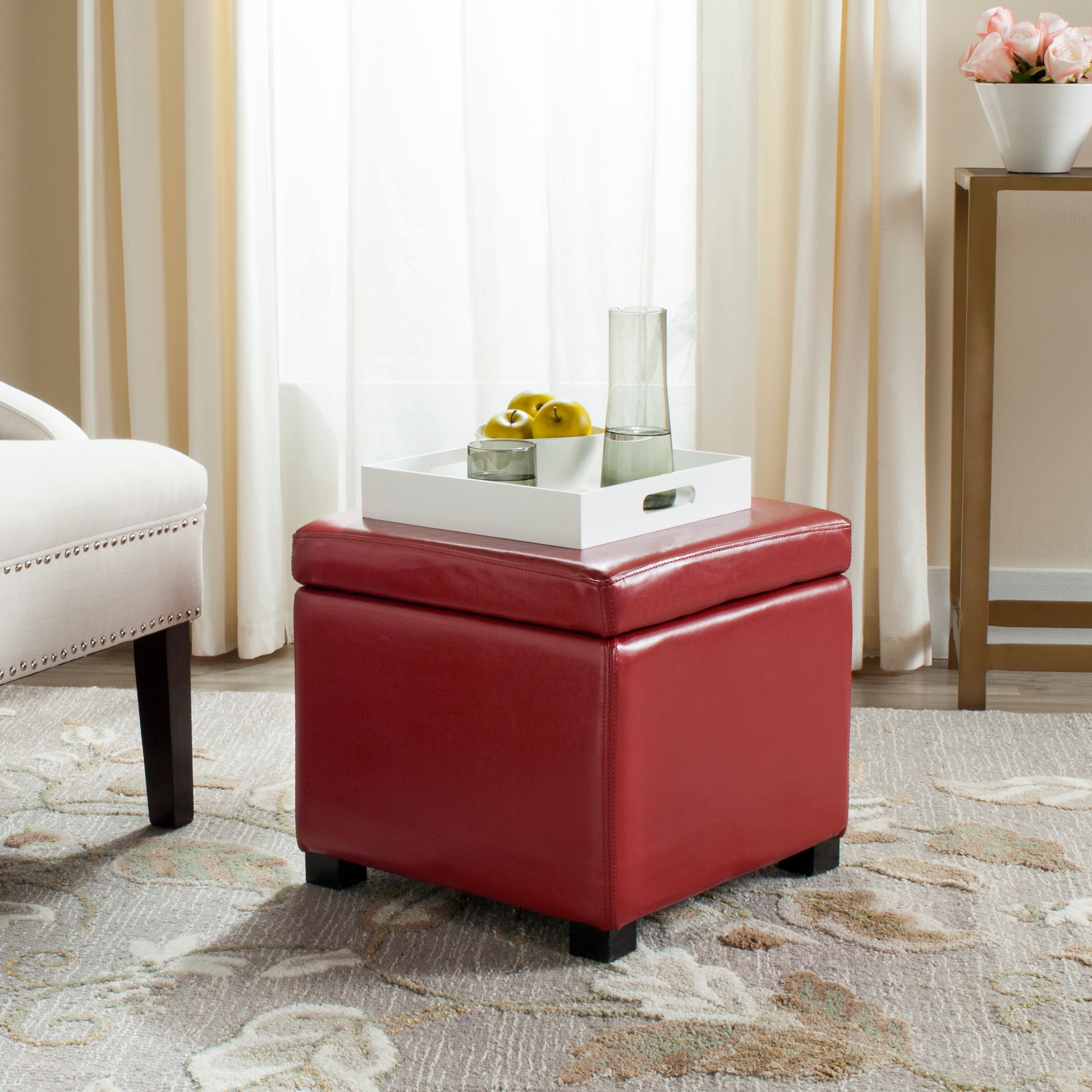 Jonathan Red Faux Leather Flip Top Storage Ottoman