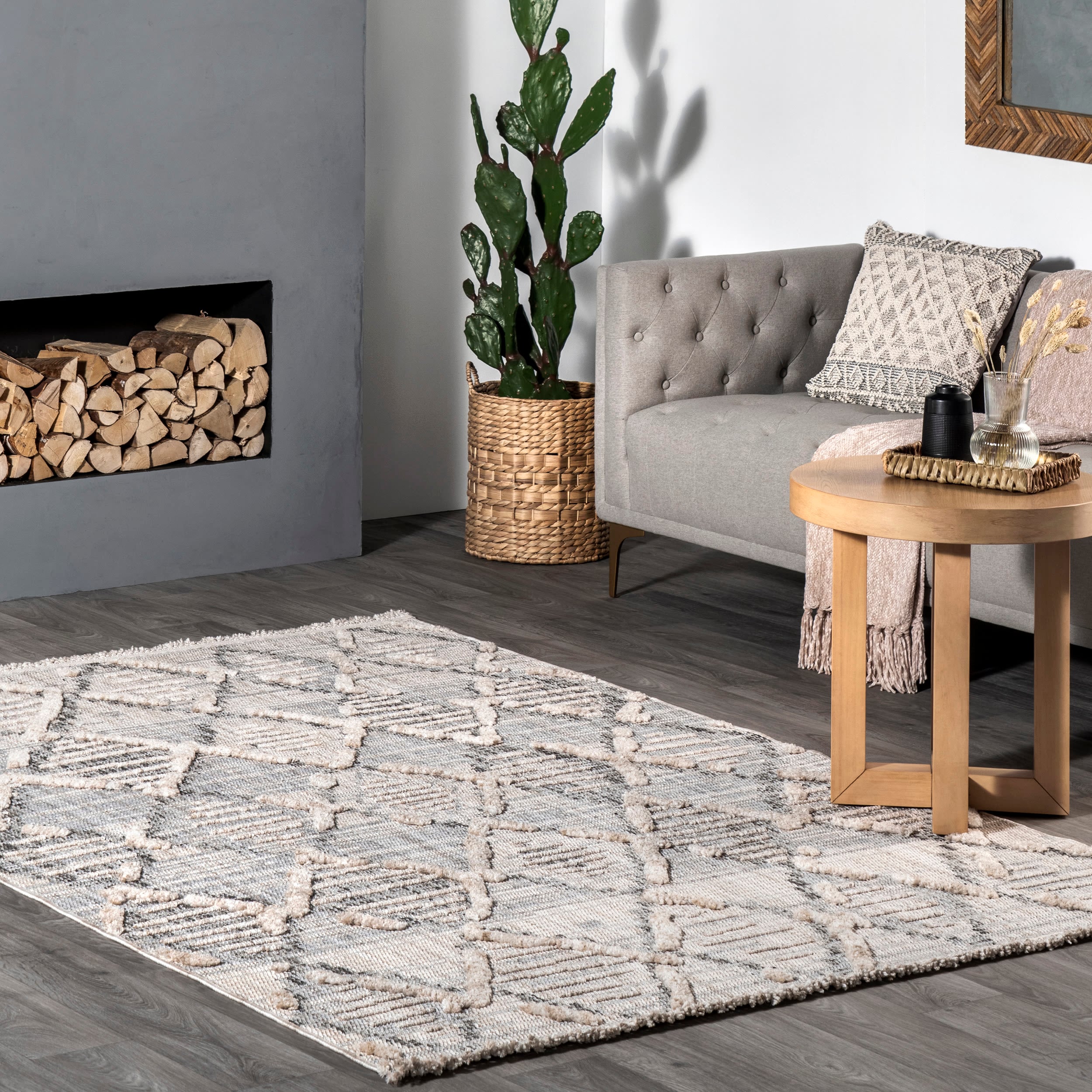 nuLOOM KKIO03A-8010 Marni 8 x 10 (ft) Loomed Polyester Light Gray Rectangular Indoor Geometric Vacuum regularly Area rug