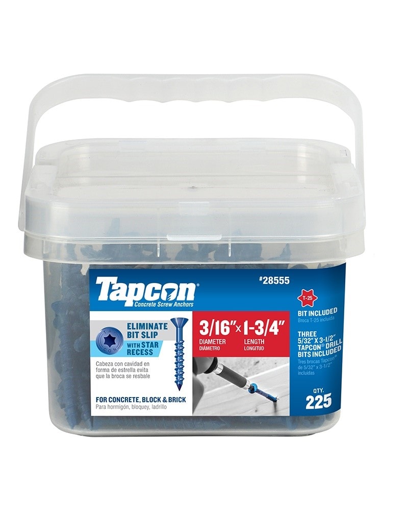 Tapcon 28555 3/16-in x 1-3/4-in Concrete Screws Anchors 225 -Pack